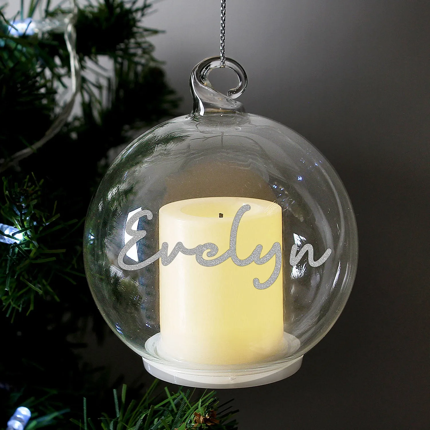 Personalised LED Candle Glass Christmas Bauble - Clear by Julian Charles, alternate view