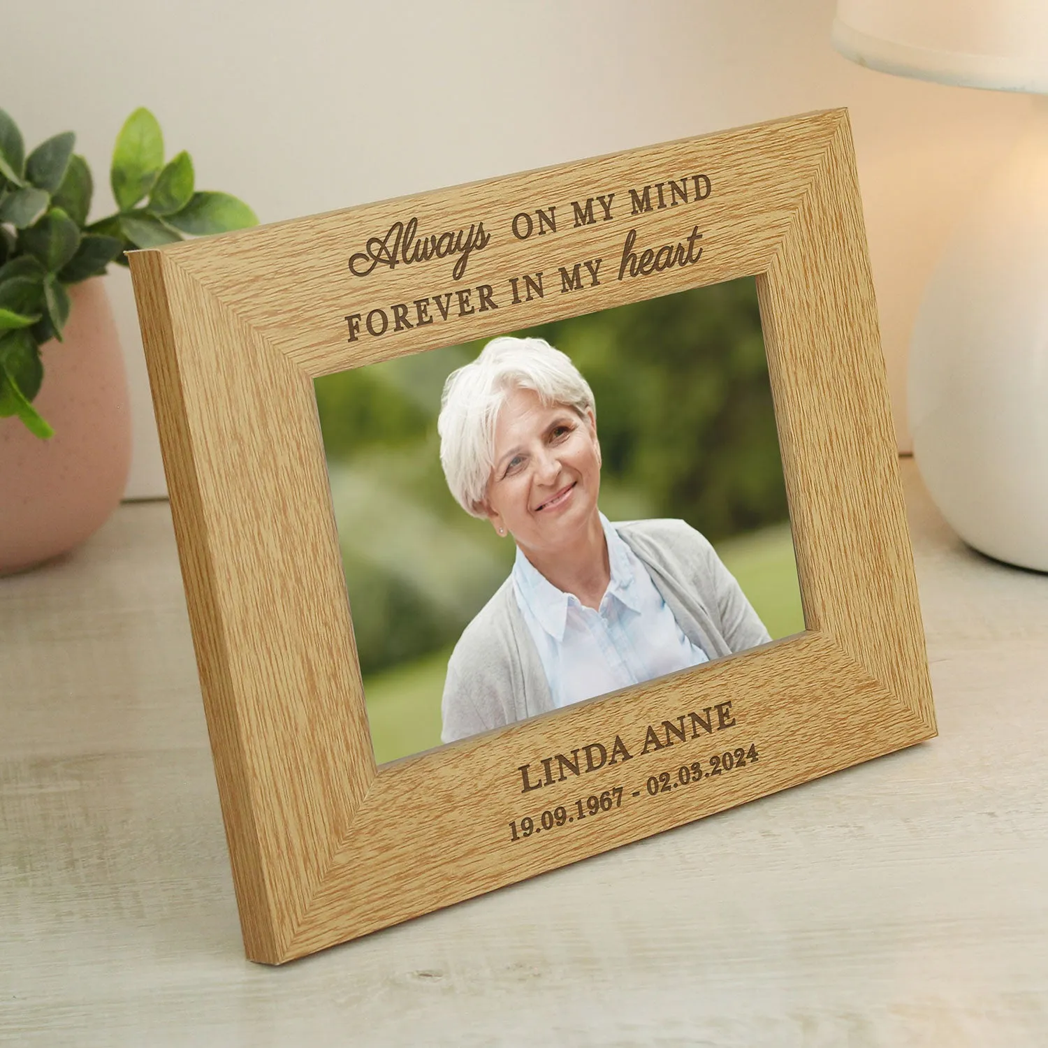 Personalised Memorial Oak Veneer Photo Frame - Brown alternate view