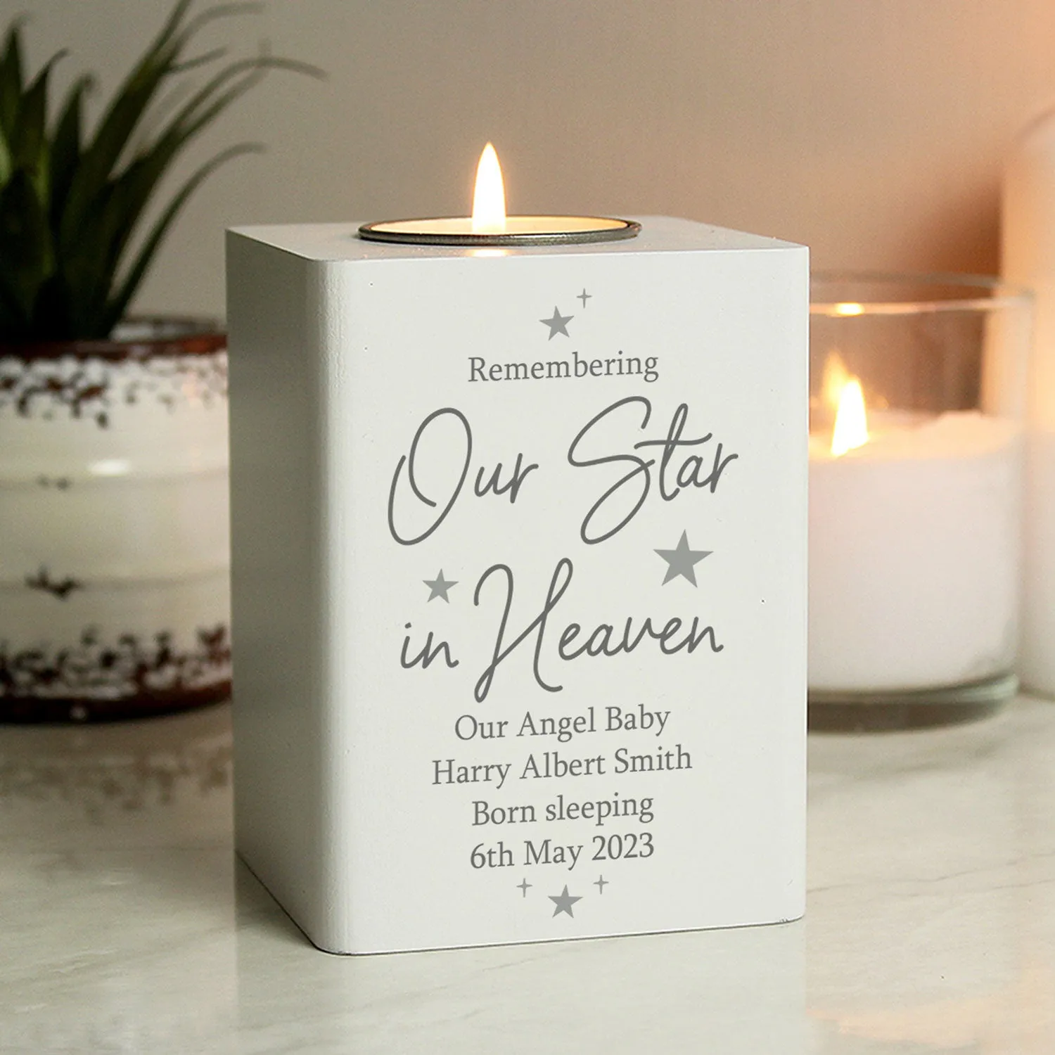 Personalised Memorial Tea Light Holder - White, Wood product