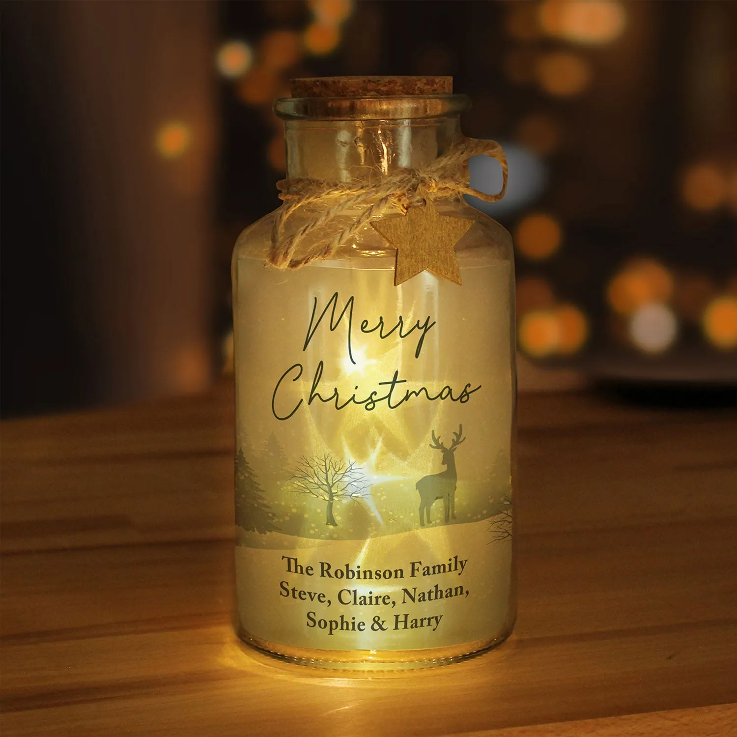 Personalised Merry Christmas LED Glass Jar Ornament - Clear by Julian Charles, image 2