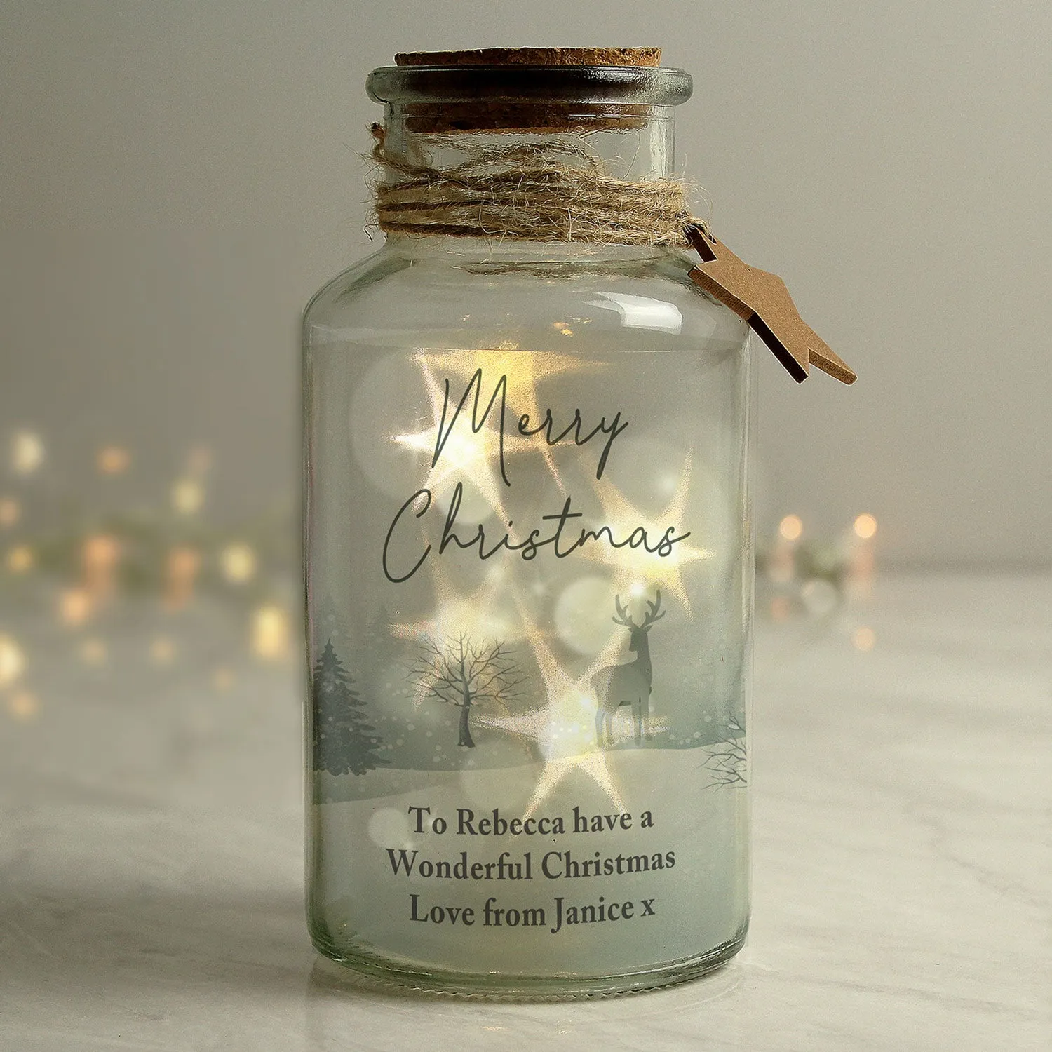 Personalised Merry Christmas LED Glass Jar Ornament - Clear by Julian Charles