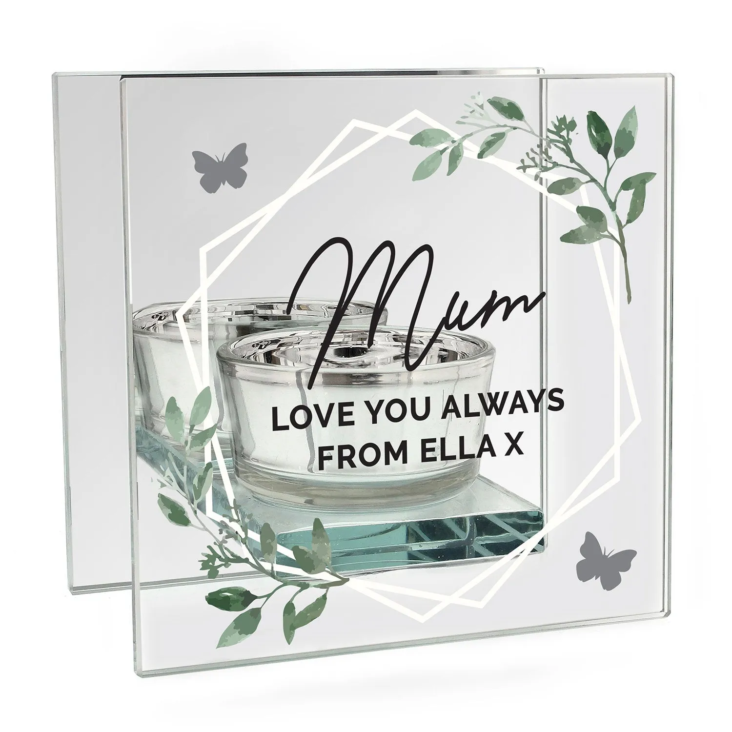 Personalised Mirrored Glass Tea Light Holder - Clear product