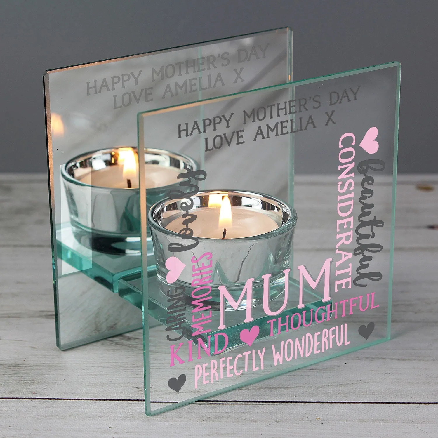 Personalised Mirrored Tea Light Holder for Mum - Clear, Glass product