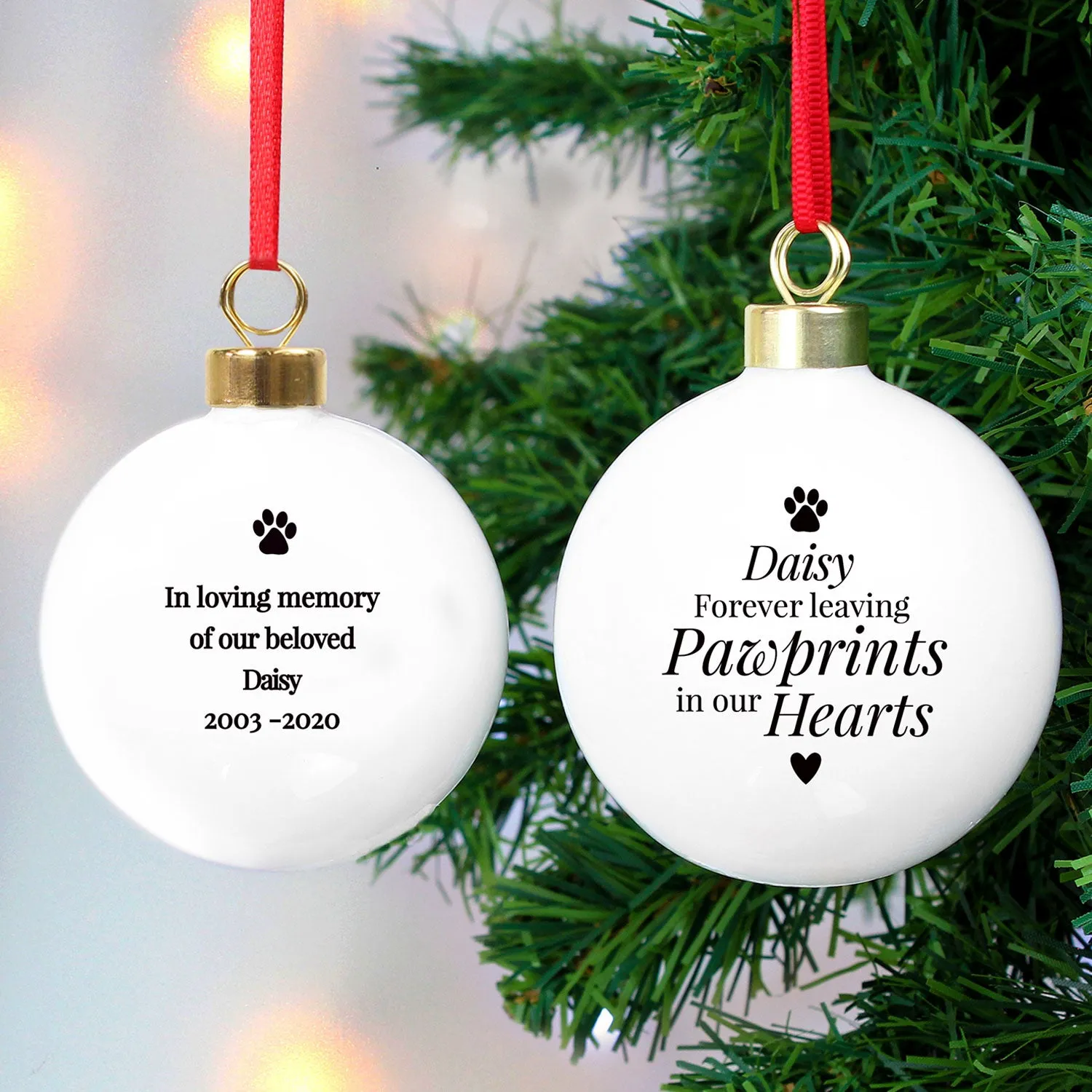 Personalised Pawprints Memorial Bauble - White by Julian Charles, alternate view