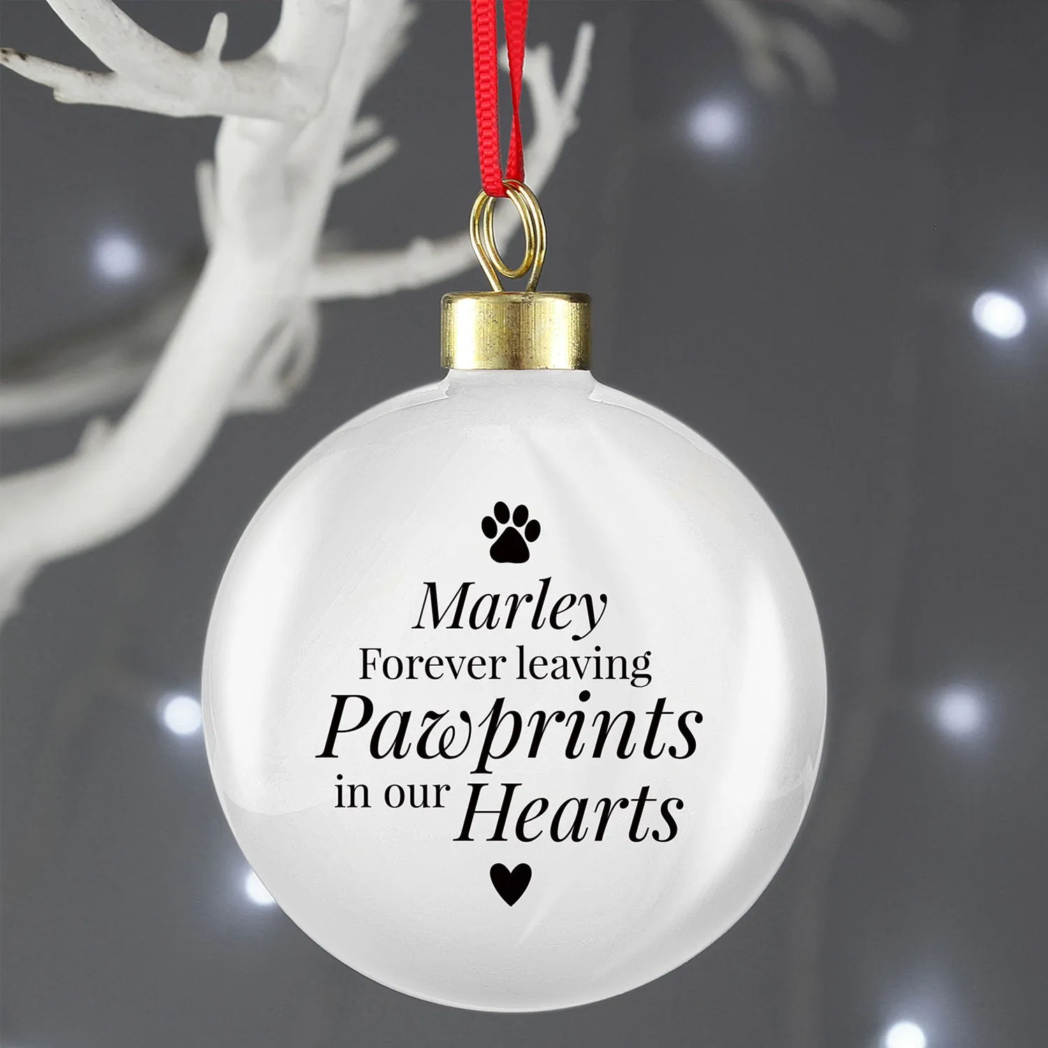 Personalised Pawprints Memorial Bauble - White by Julian Charles