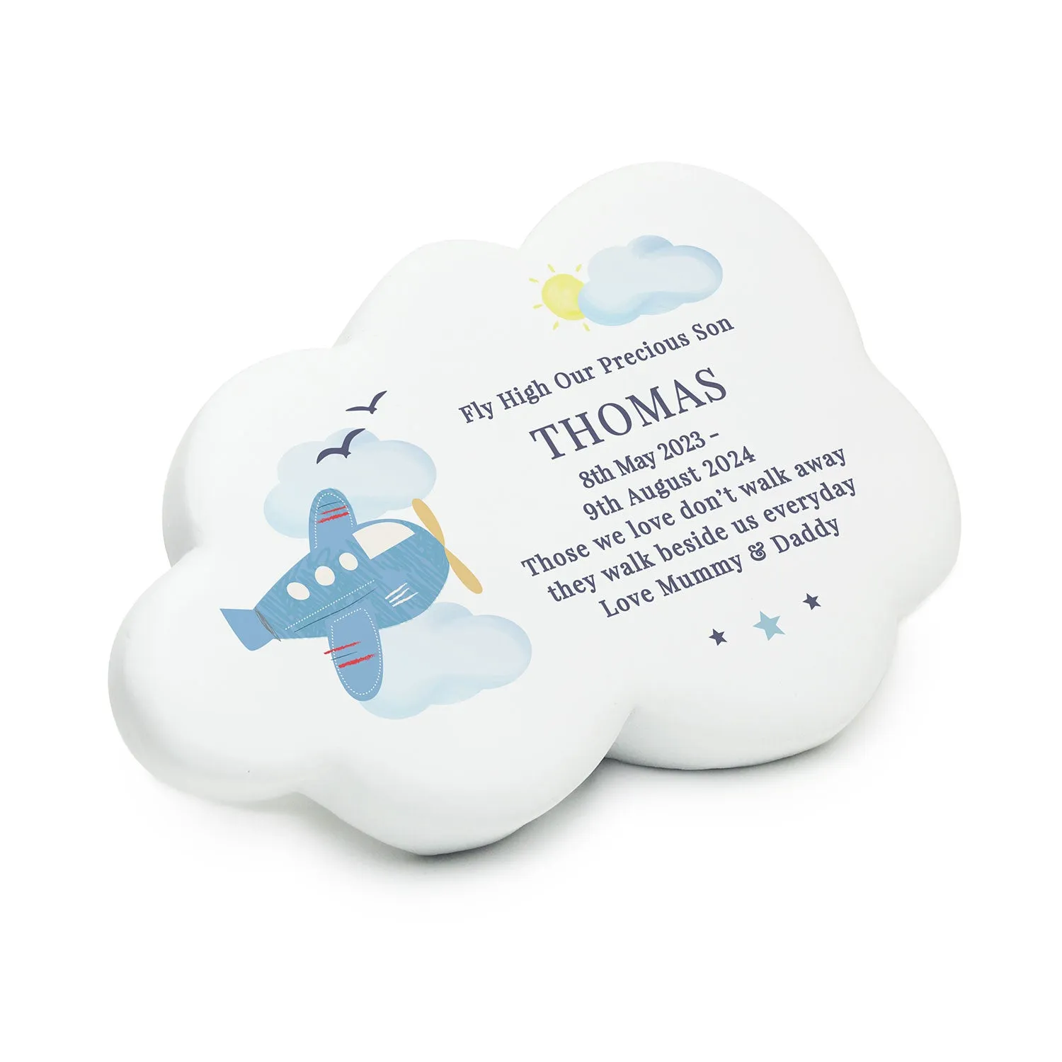 Personalised Plane Memorial Cloud Ornament - White, Resin product