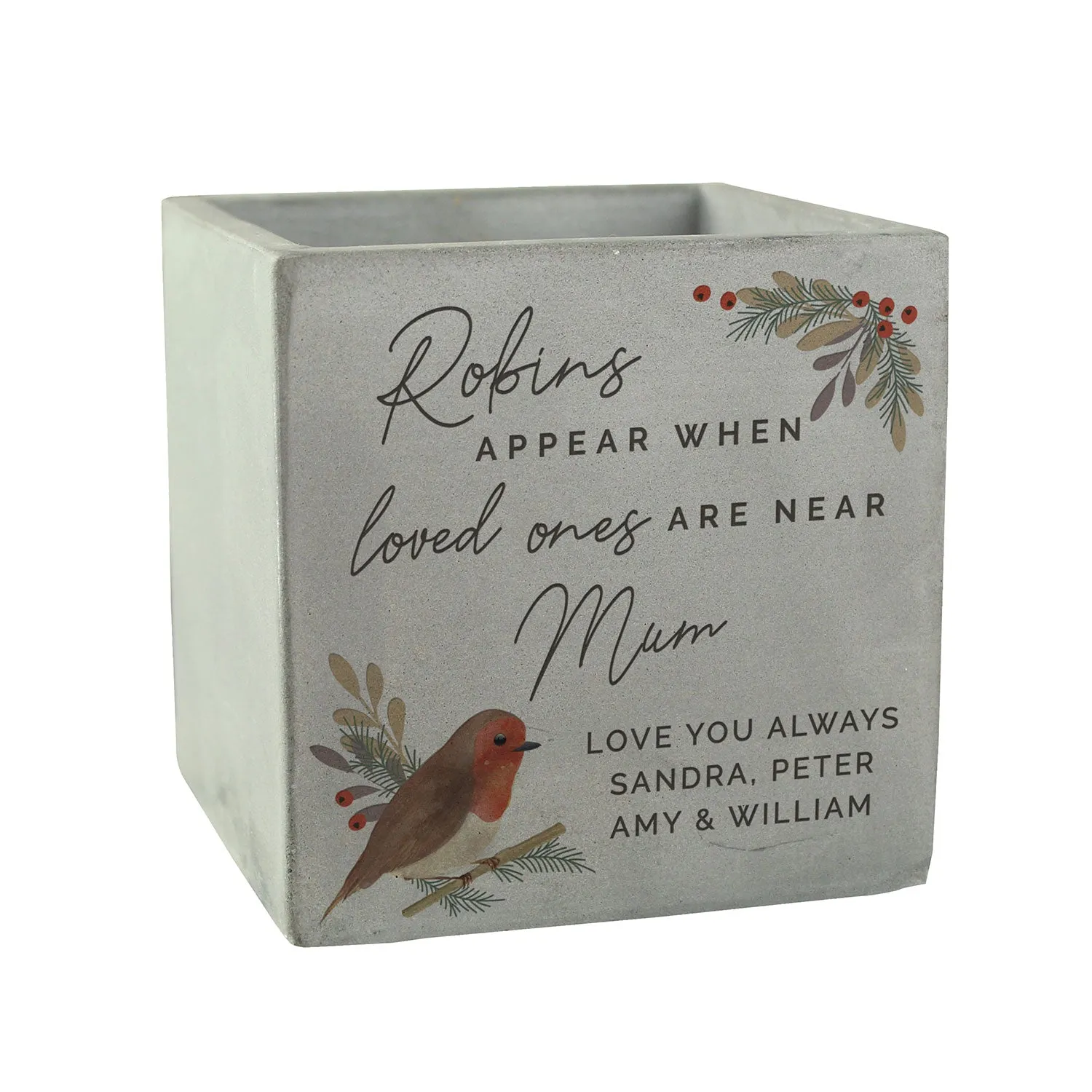 Personalised Robin Concrete Plant Pot - Grey product