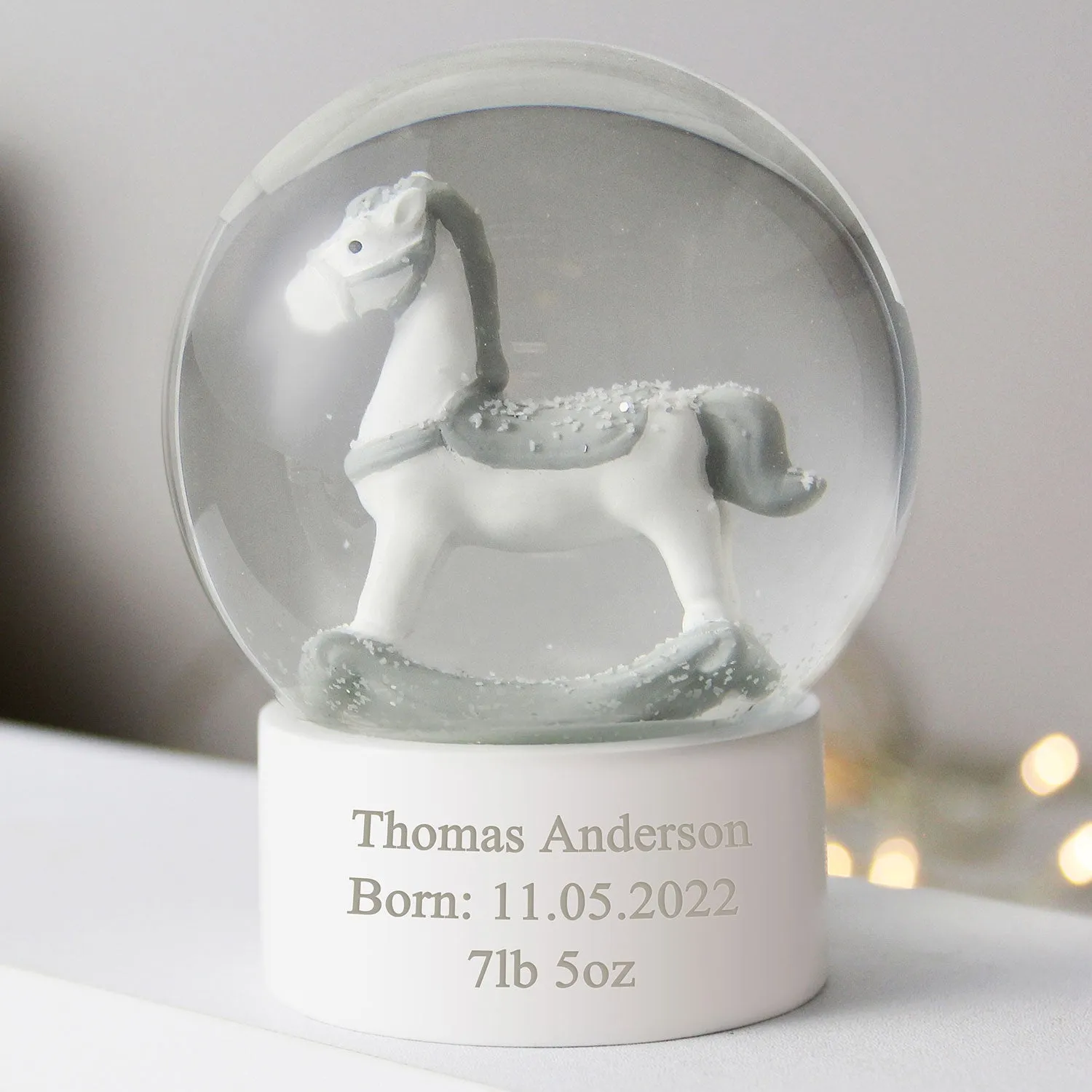 Personalised Rocking Horse Glitter Snow Globe - Clear by Julian Charles, alternate view