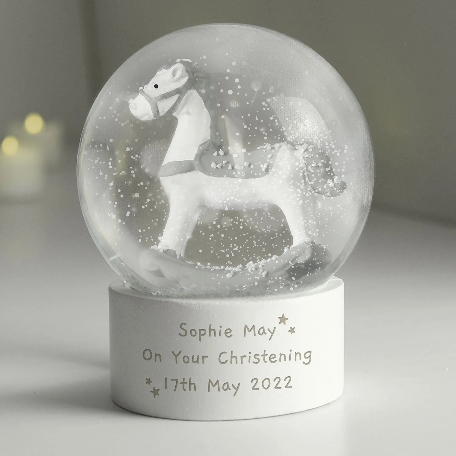 Personalised Rocking Horse Glitter Snow Globe - Clear by Julian Charles