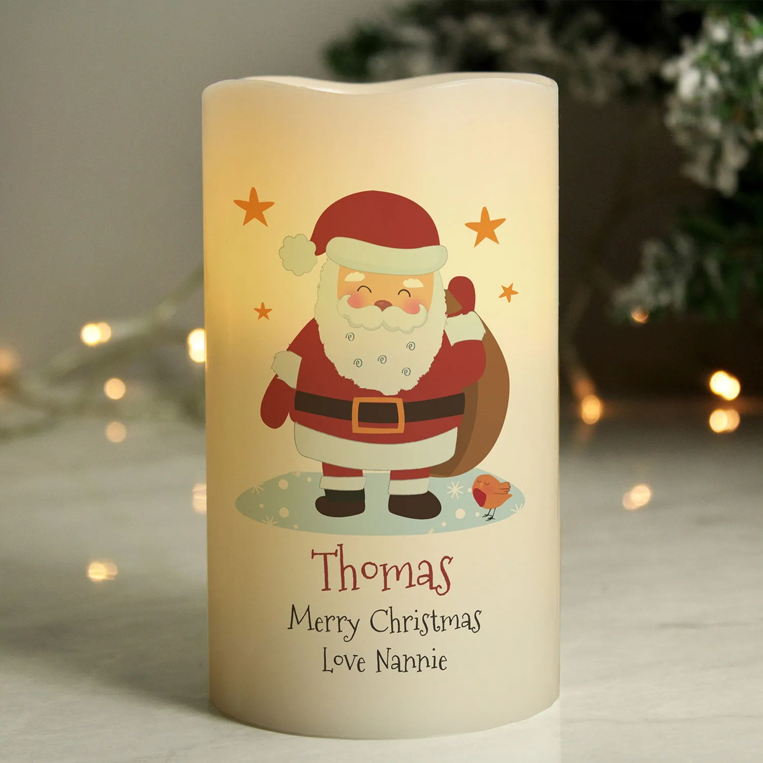 Personalised Santa LED Light Up Candle - White by Julian Charles