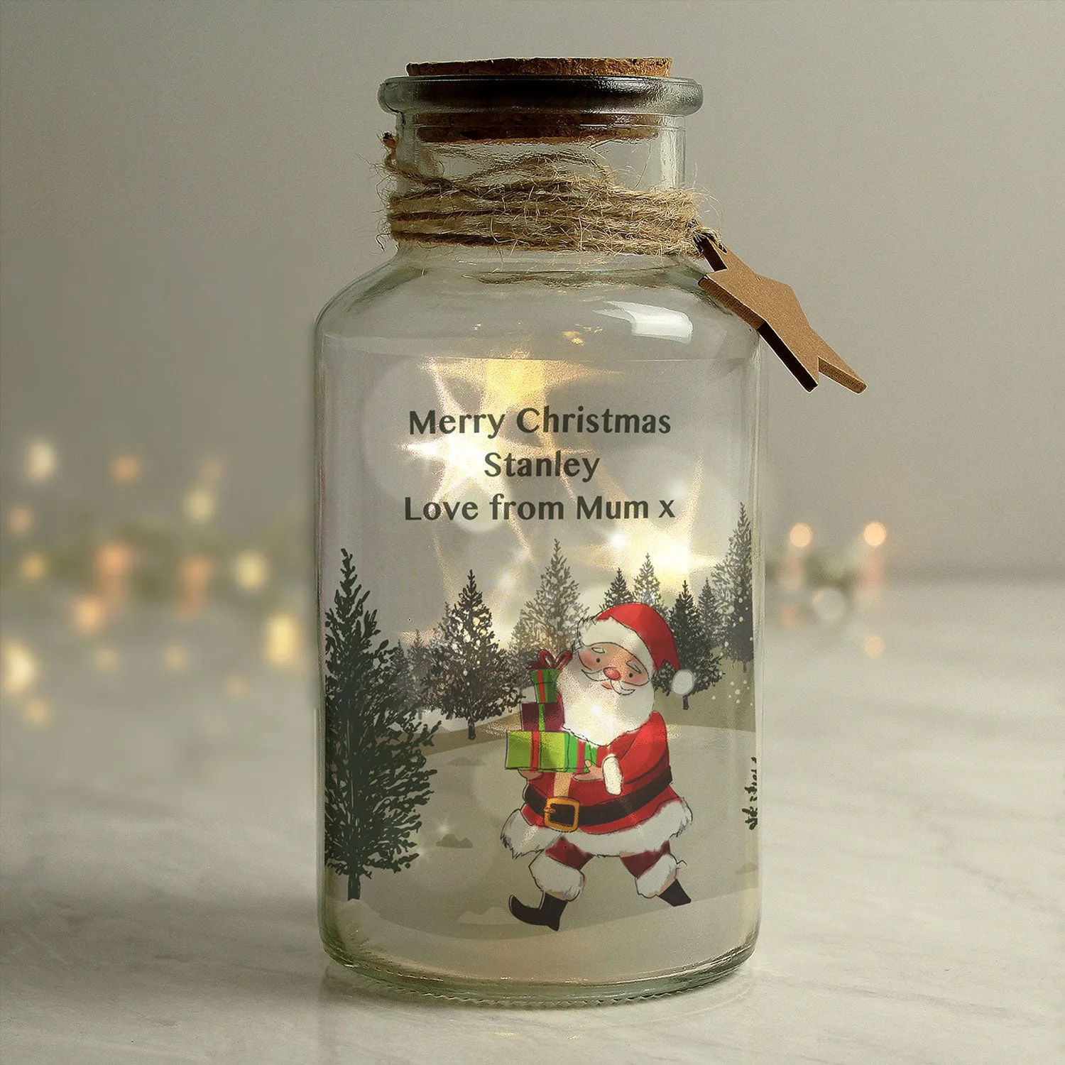 Personalised Santa LED Light Up Glass Jar - Clear by Julian Charles, image 2