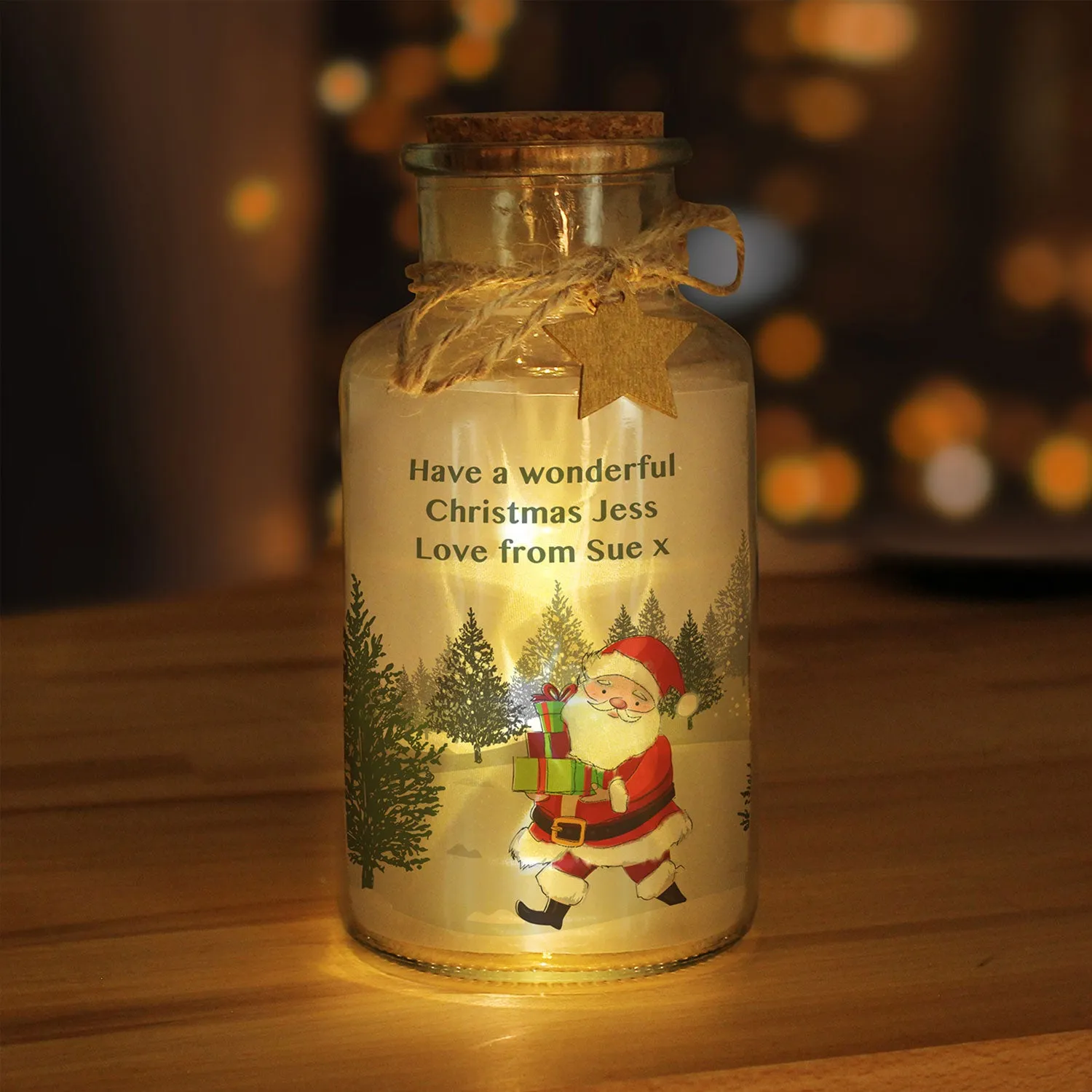 Personalised Santa LED Light Up Glass Jar - Clear by Julian Charles