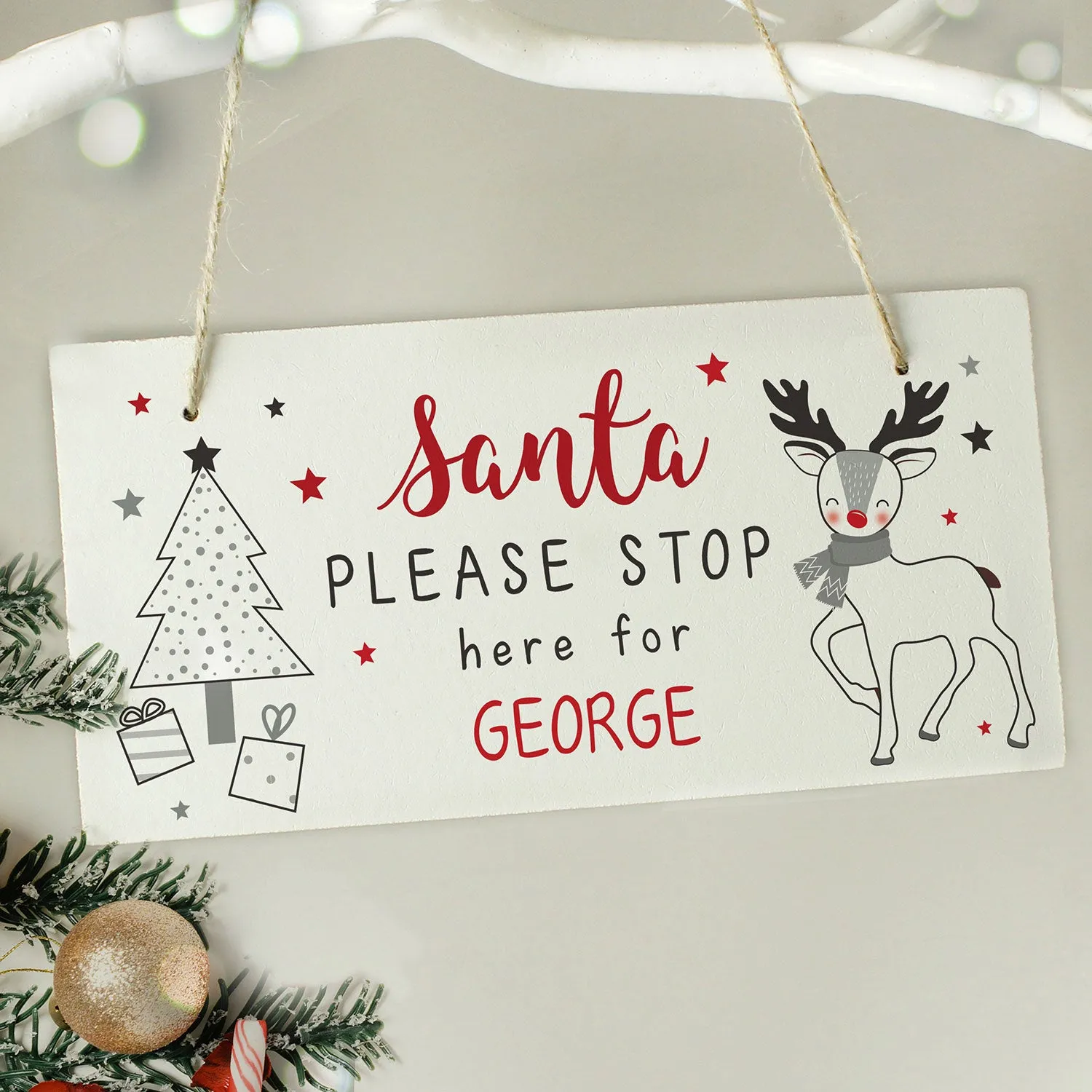 Personalised Santa Please Stop Here Rudolph Wooden Sign by Julian Charles, alternate view