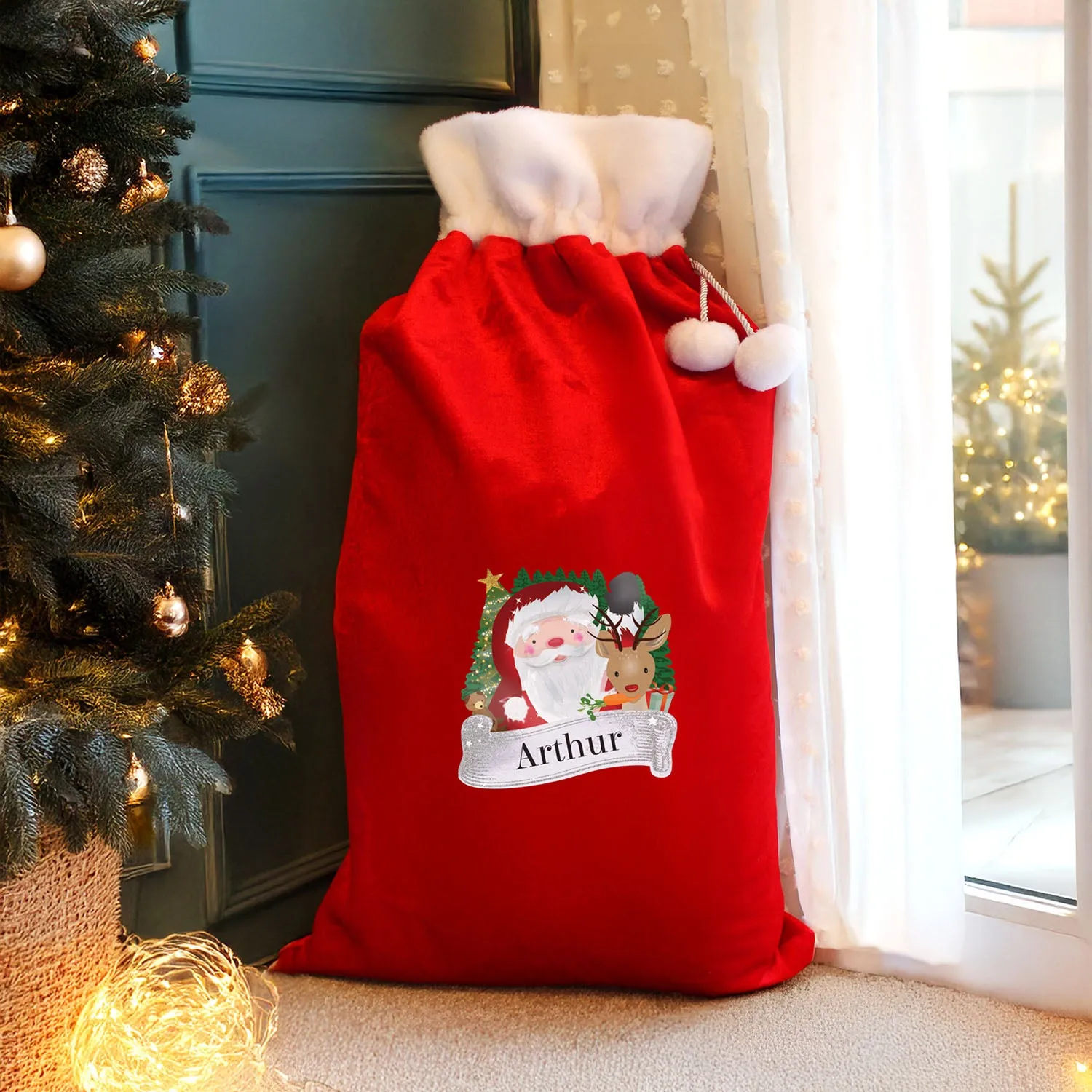 Personalised Santa Pom Pom Christmas Sack - Red, Fleece by Julian Charles, image 2