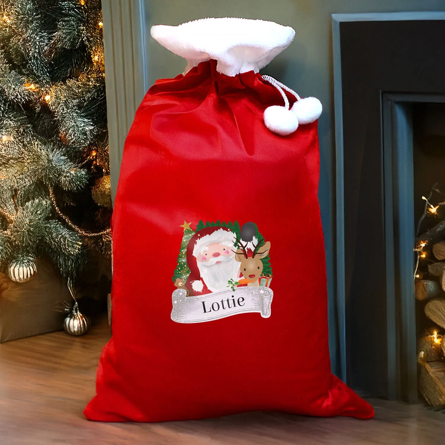 Personalised Santa Pom Pom Christmas Sack - Red, Fleece by Julian Charles