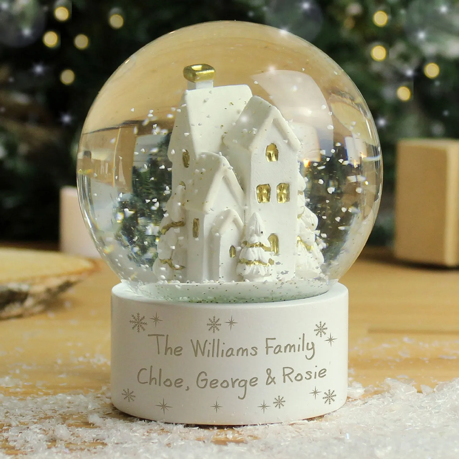 Personalised Village Glitter Snow Globe - Clear by Julian Charles