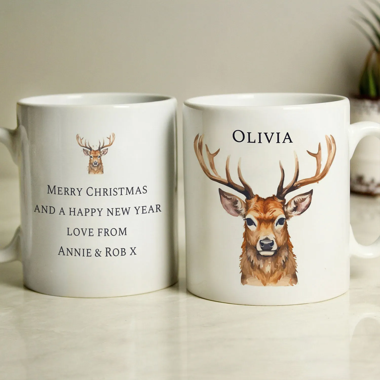 Personalised Watercolour Stag Mug - White product