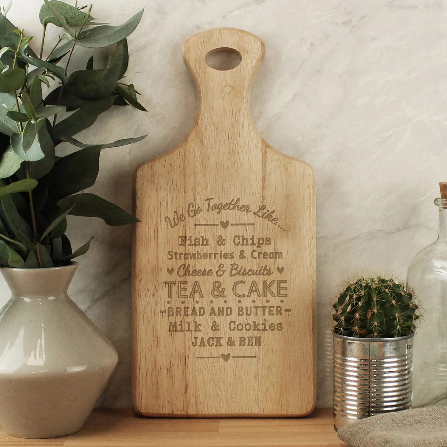 Personalised We Go Together Wooden Serving Paddle Board - Brown, Hevea Wood product