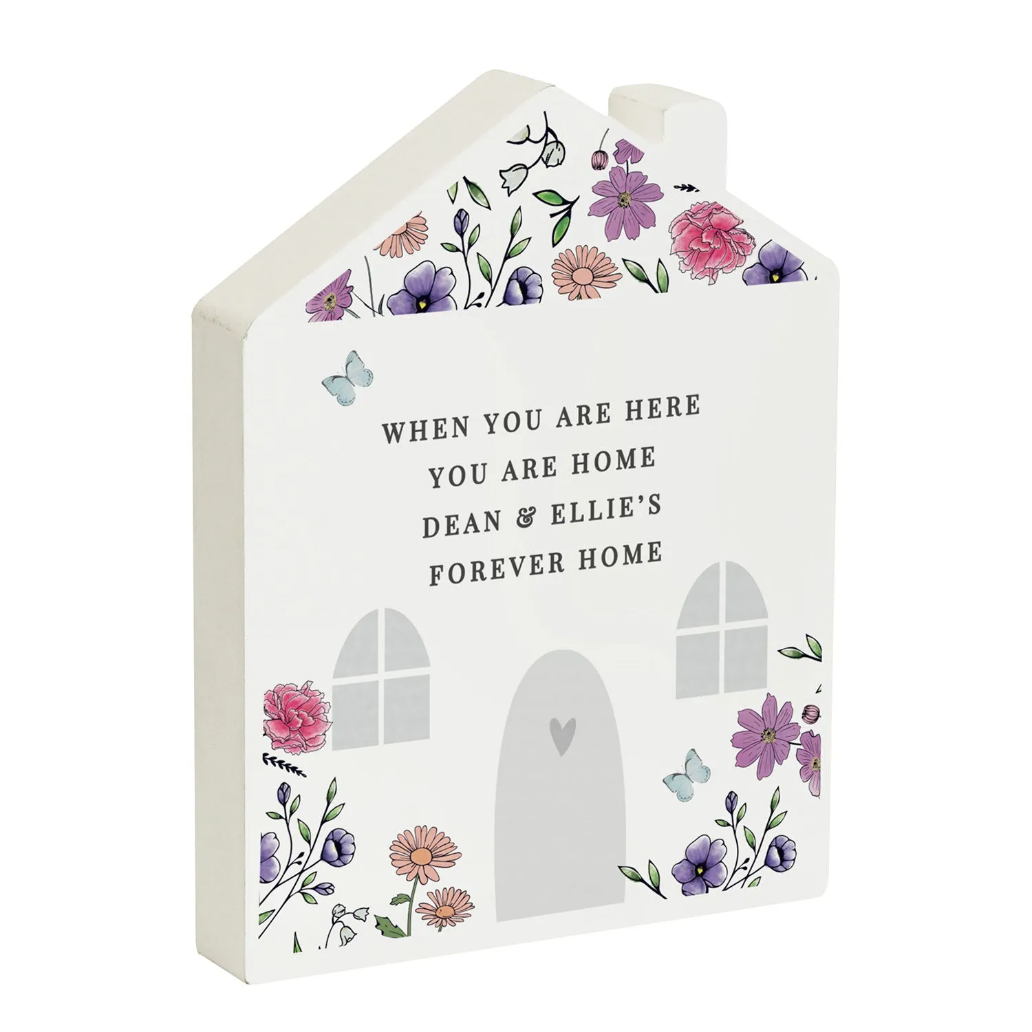 House Ornament with Wildflowers - White, Wood product