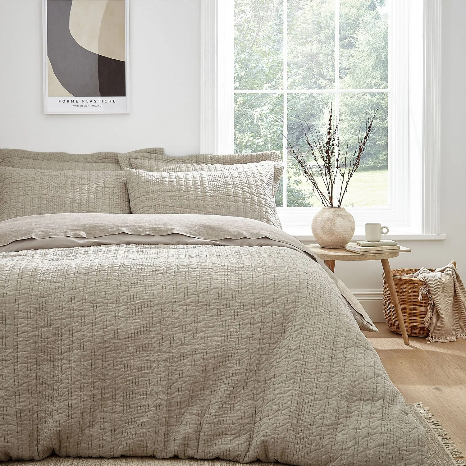Pineapple Elephant Tamba Quilted Jersey Stripe Single Duvet Set - Natural product