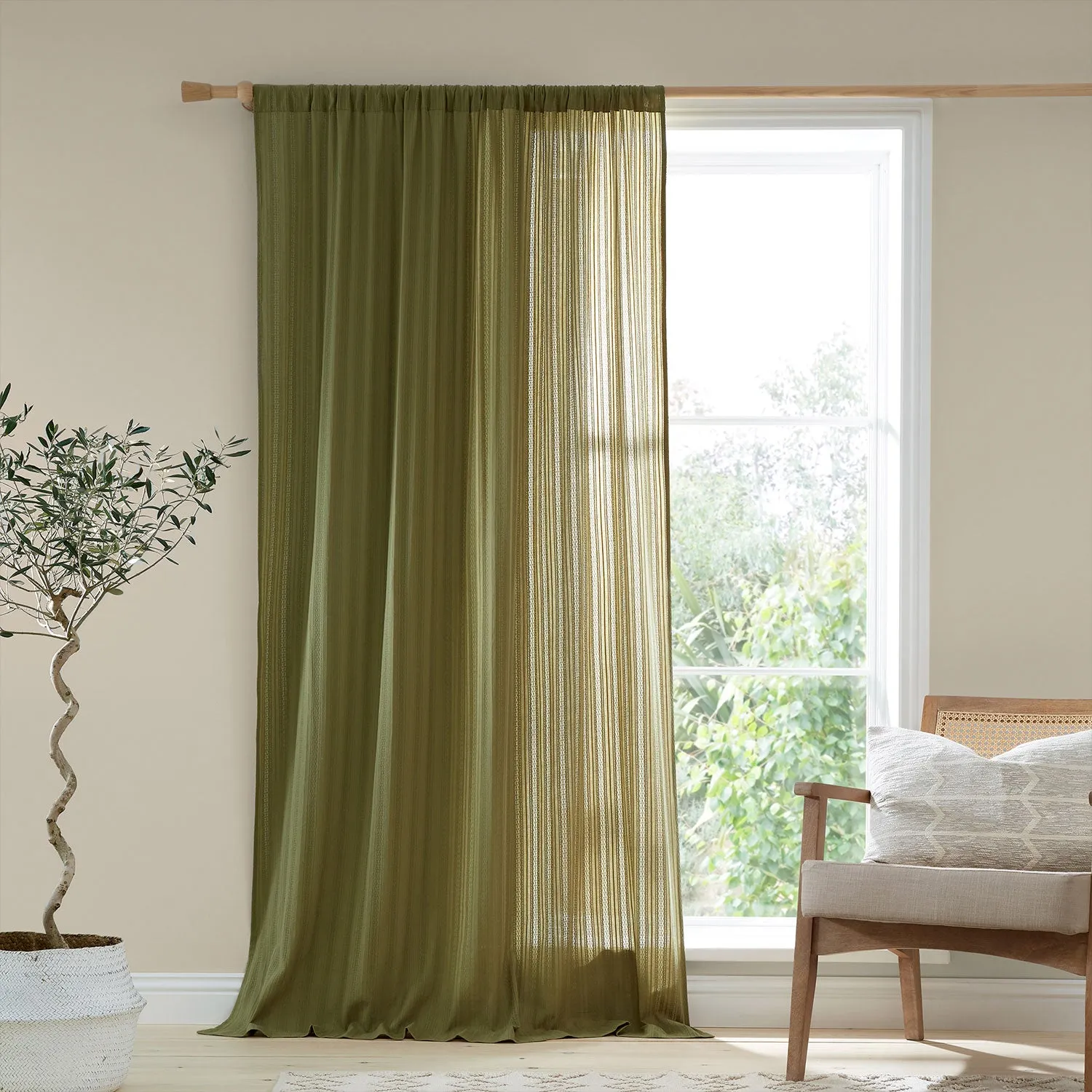 Pineapple Elephant Zofia Broderie Anglaise Slot Top Voile Panel - Green, Cotton by Julian Charles