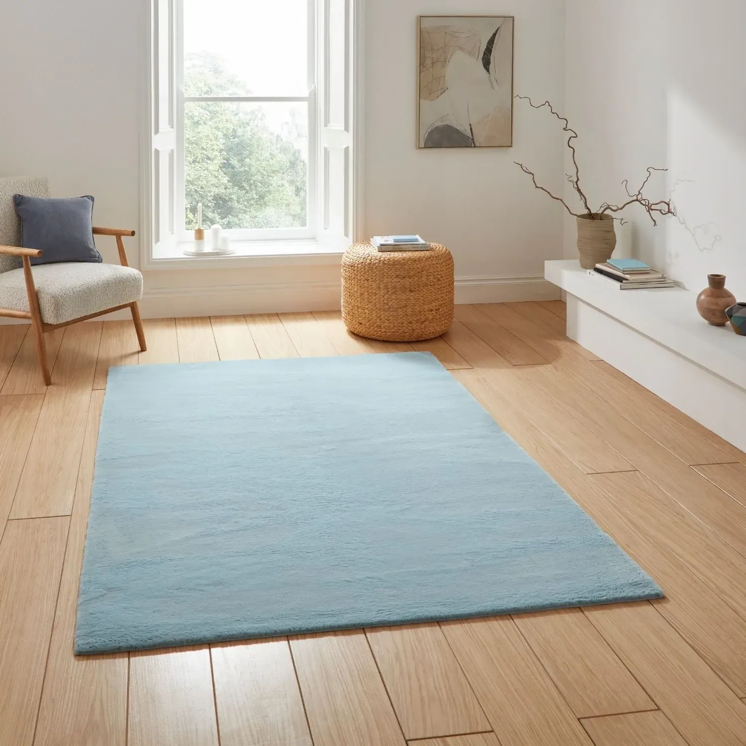Plain Shaggy Rug - Blue, Polyester