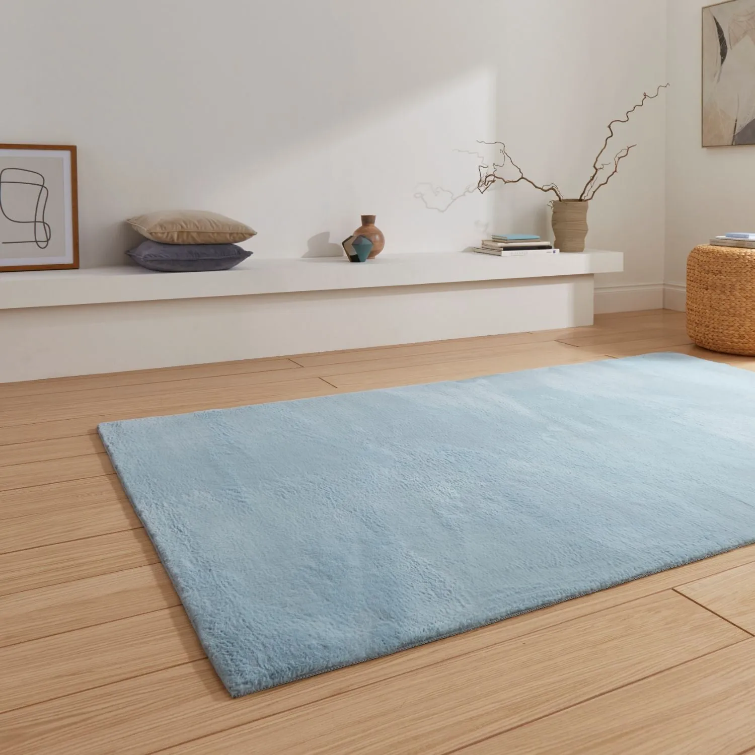 Plain Shaggy Rug - Blue, Polyester