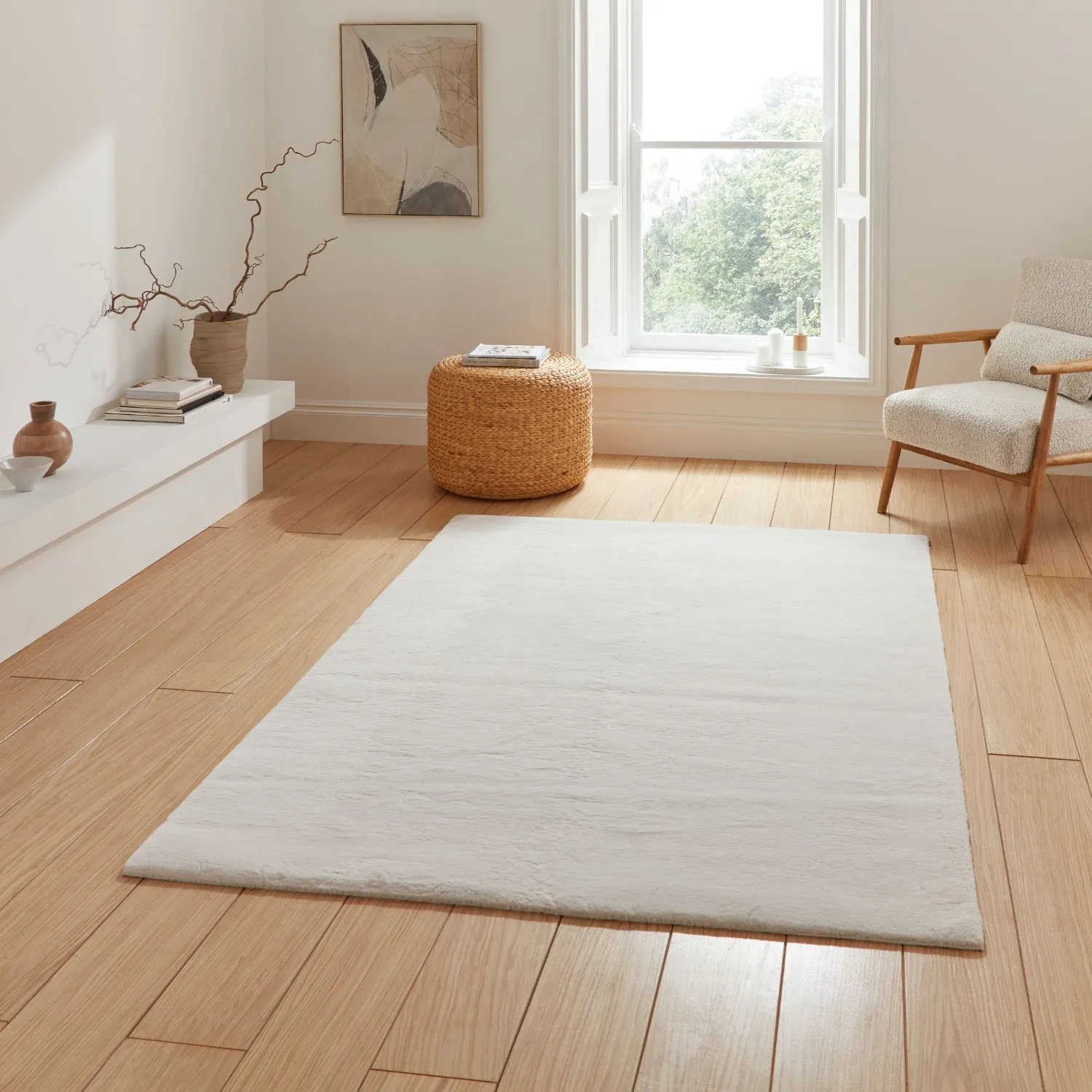 Plain Shaggy Rug - Cream, Polyester
