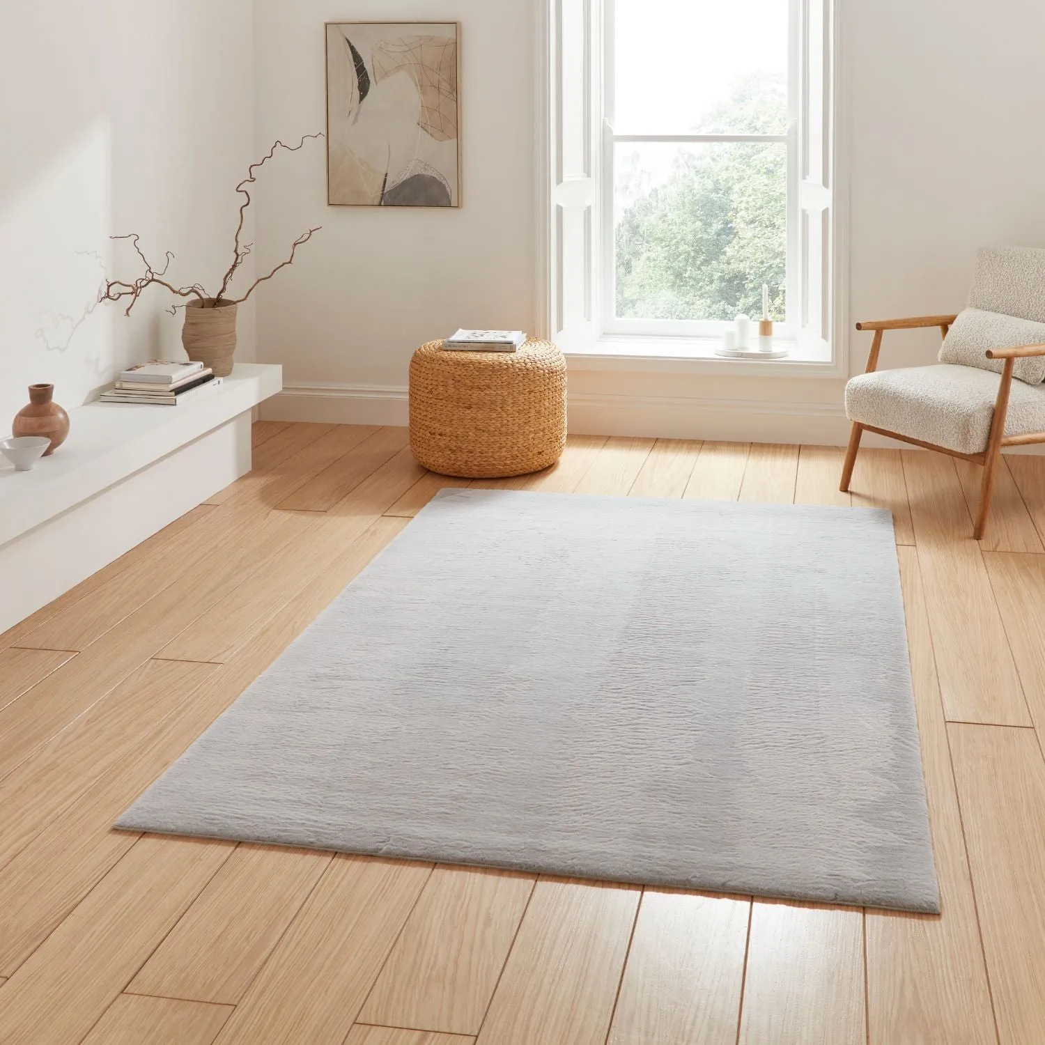 Plain Shaggy Rug - Grey, Polyester