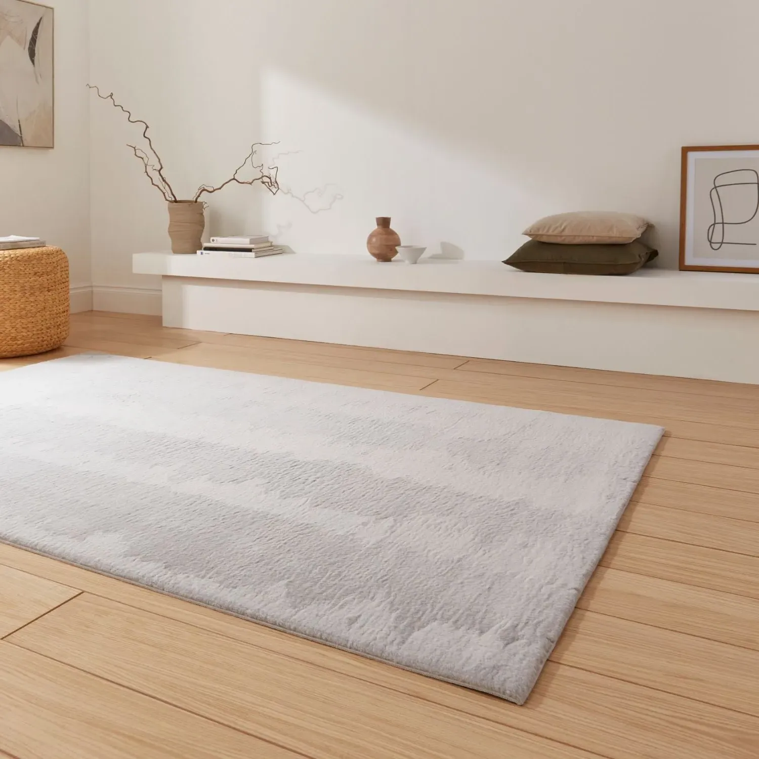 Plain Shaggy Rug - Grey, Polyester