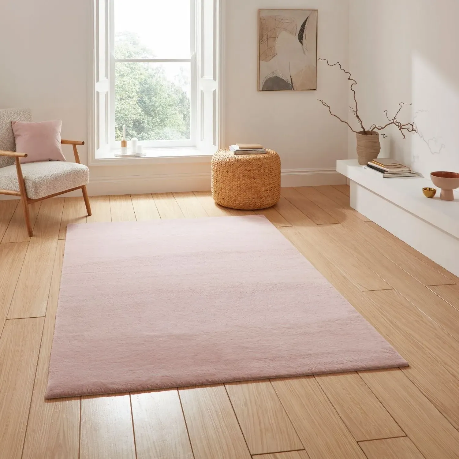 Plain Shaggy Rug - Pink, Polyester