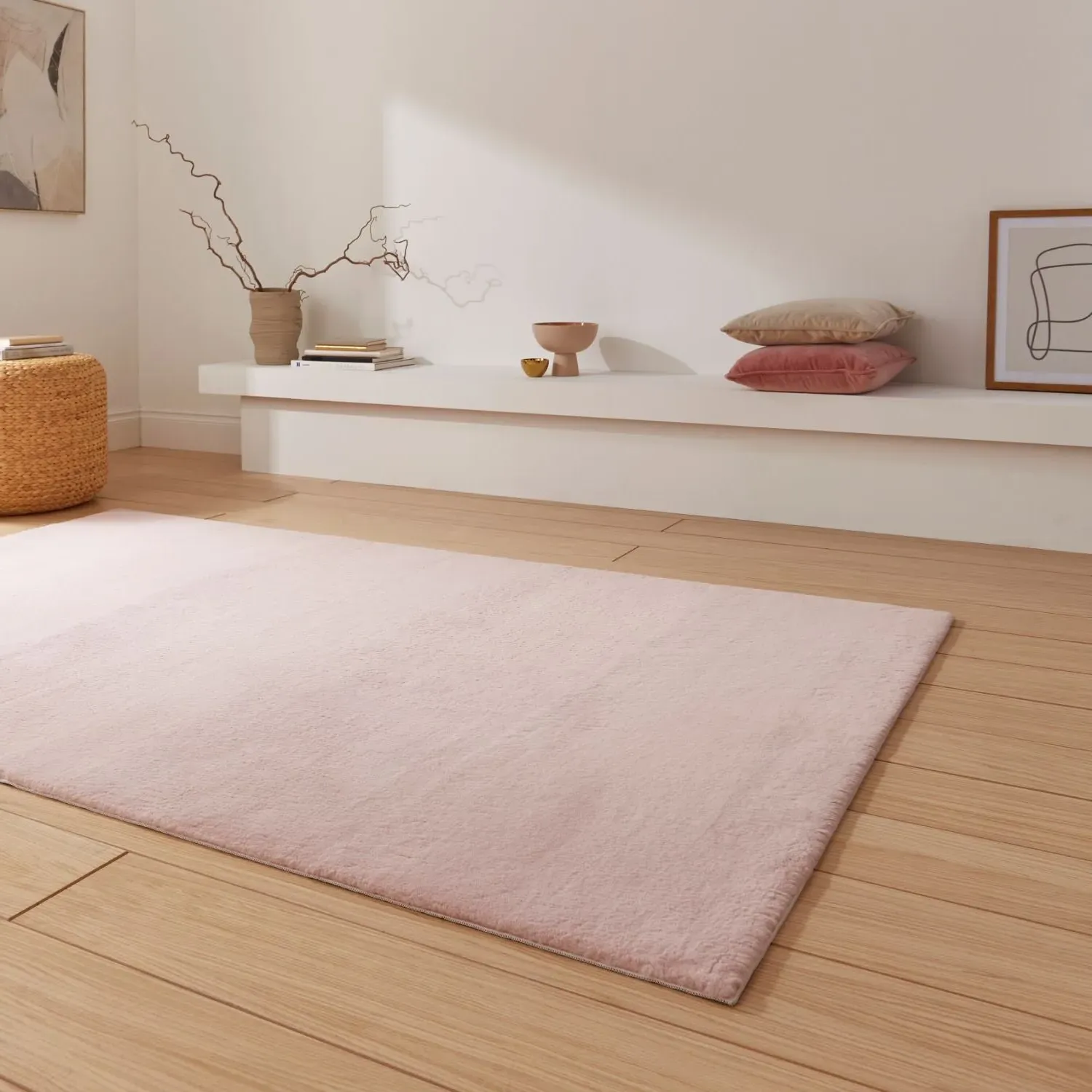 Plain Shaggy Rug - Pink, Polyester