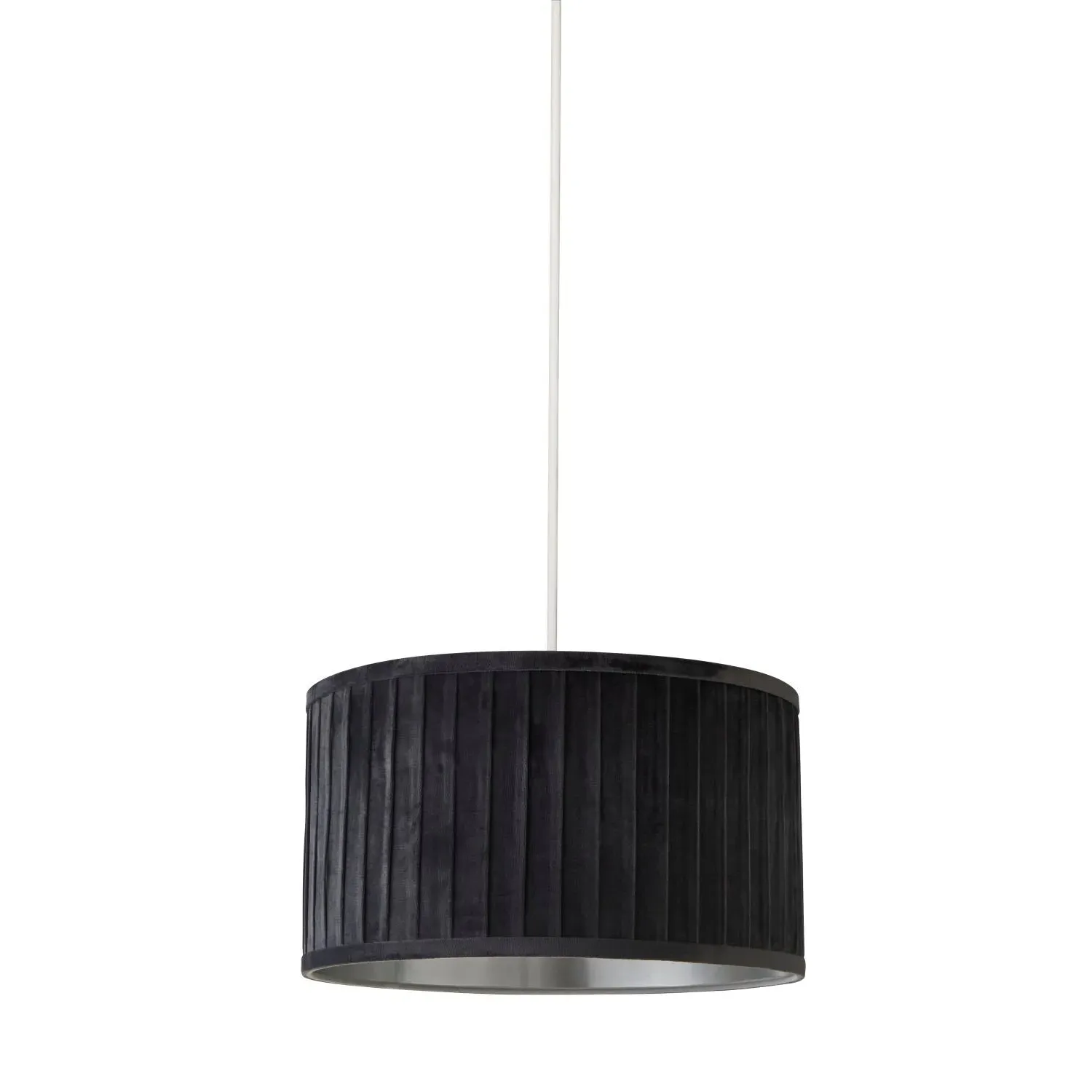 Pleated Velvet Drum Lamp Shade with Metallic Silver Inner - Grey, Velvet alternate view
