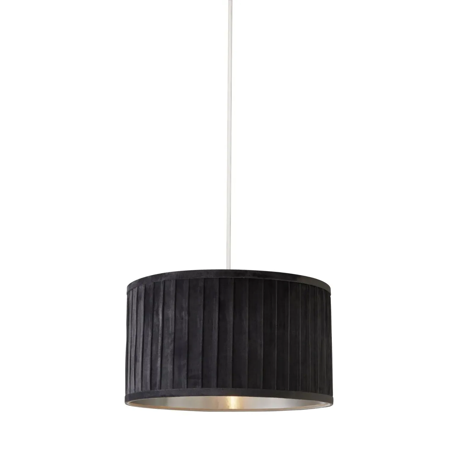 Pleated Velvet Drum Lamp Shade with Metallic Silver Inner - Grey, Velvet product