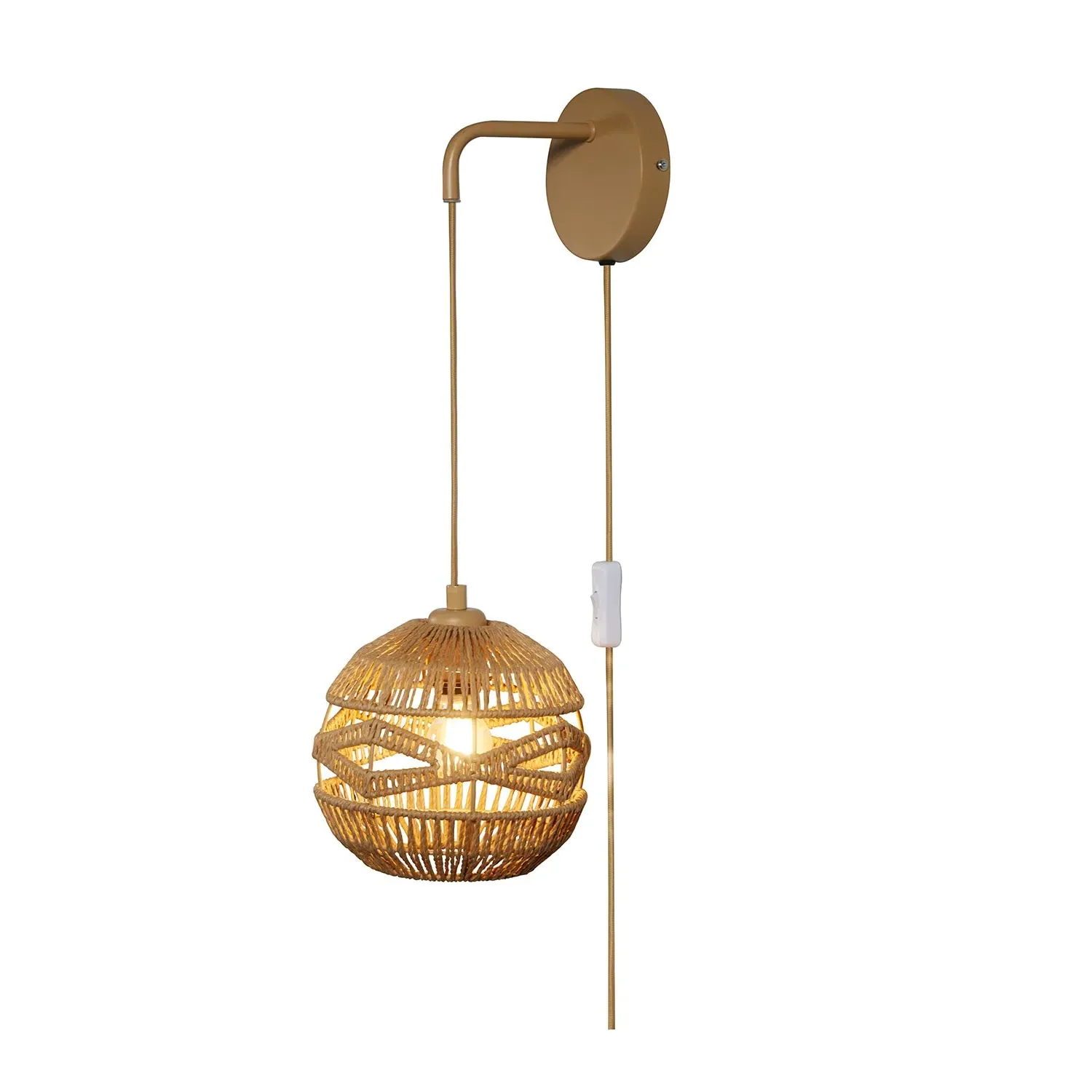 Plug-In Wall Light with Woven Shade - Brown, Rattan
