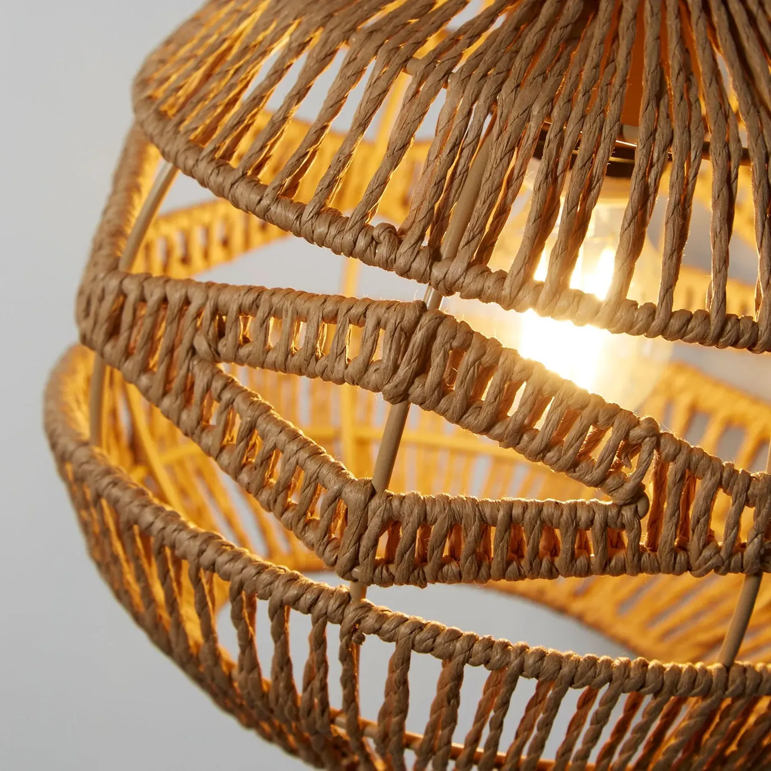 Plug-In Wall Light with Woven Shade - Brown, Rattan image