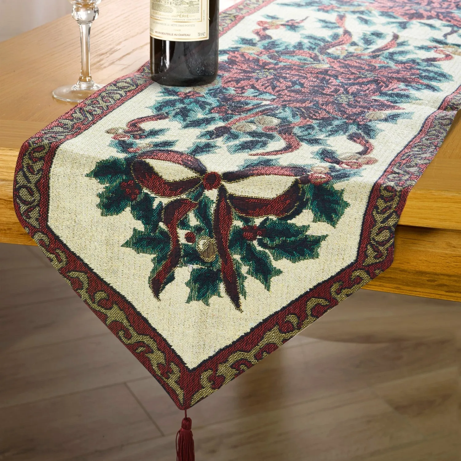 Poinsettia Table Runner - Gold, Lurex Fabric image