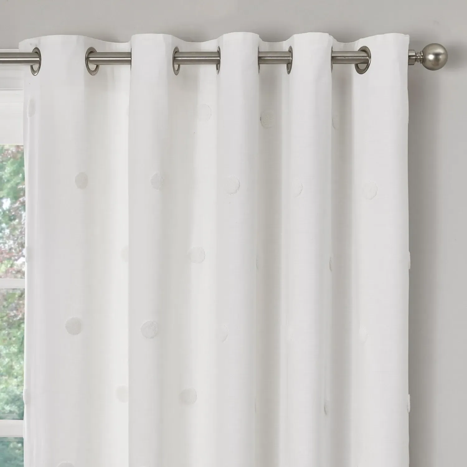 Polka Dot Eyelet Curtains - White, Cotton image