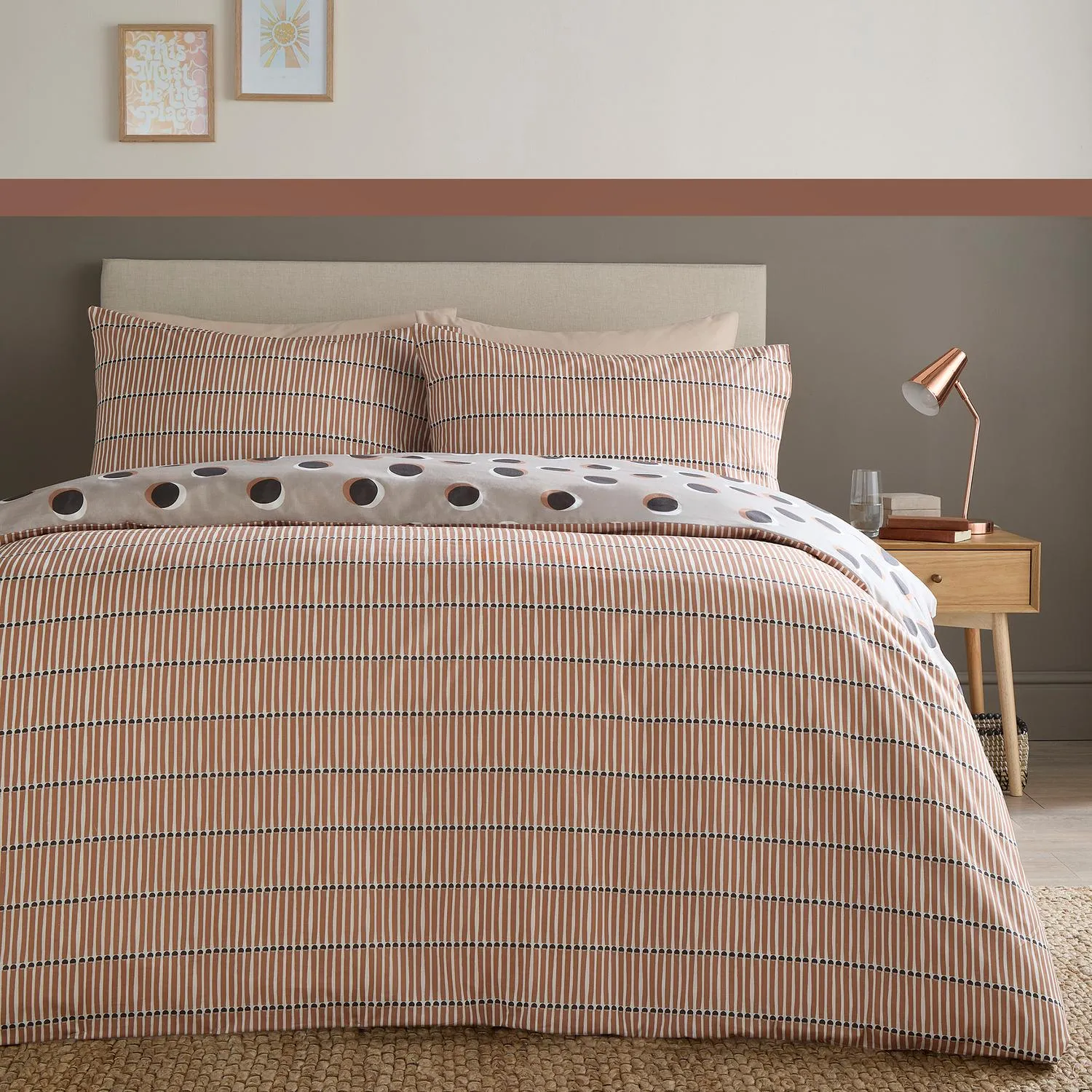 Polka Spot Single Reversible Duvet Set - Natural, Polycotton alternate view