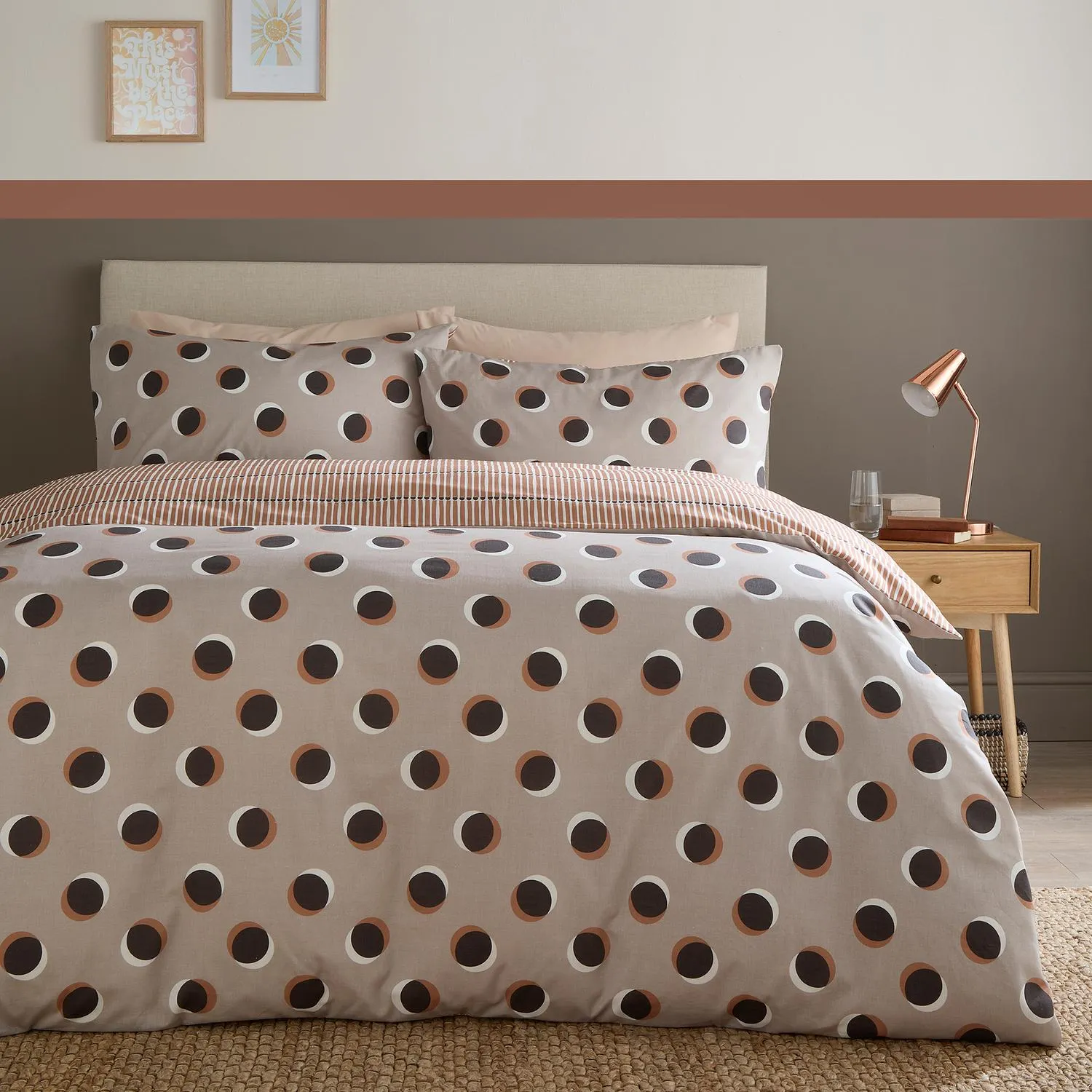 Polka Spot Single Reversible Duvet Set - Natural, Polycotton product