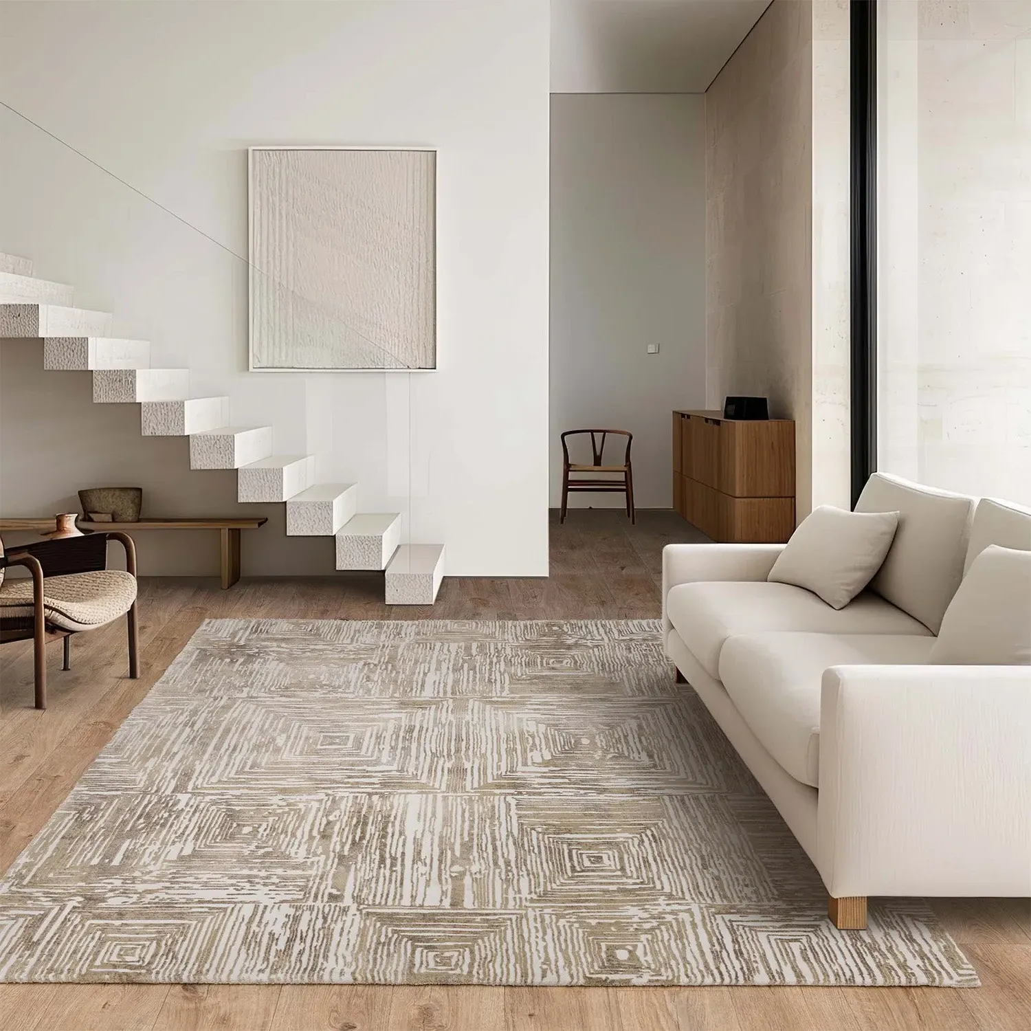 Portrait Rug with Ribbed Design - Beige, Velvet