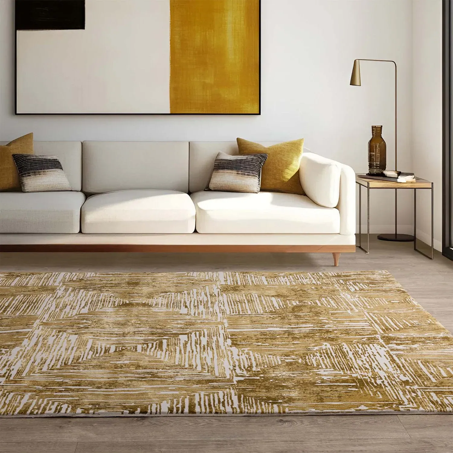 Portrait Rug with Ribbed Design - Gold, Velvet