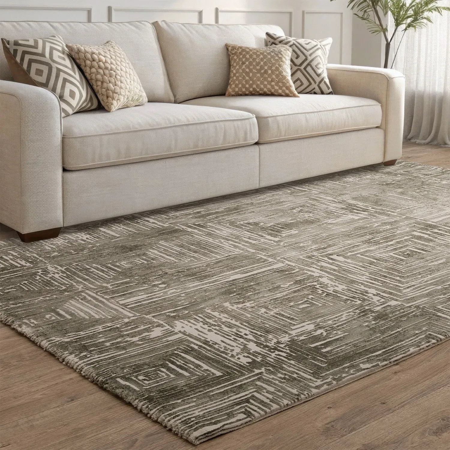 Portrait Rug with Ribbed Design - Green, Velvet