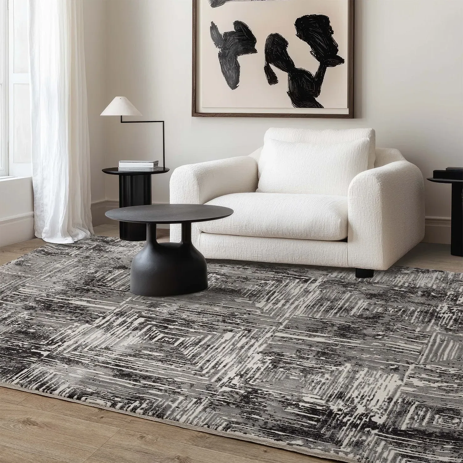 Portrait Rug with Ribbed Design - Grey, Velvet