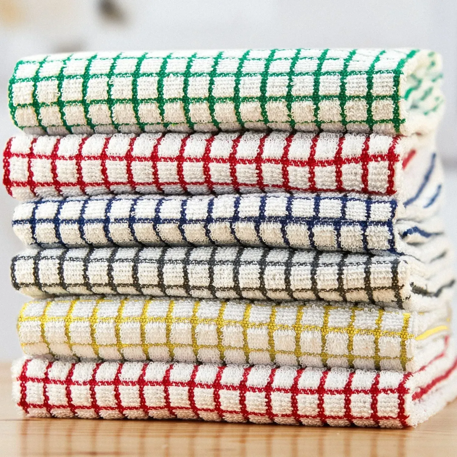 Quick Dry Checked Tea Towels Pack of 6 - Multi, Cotton product