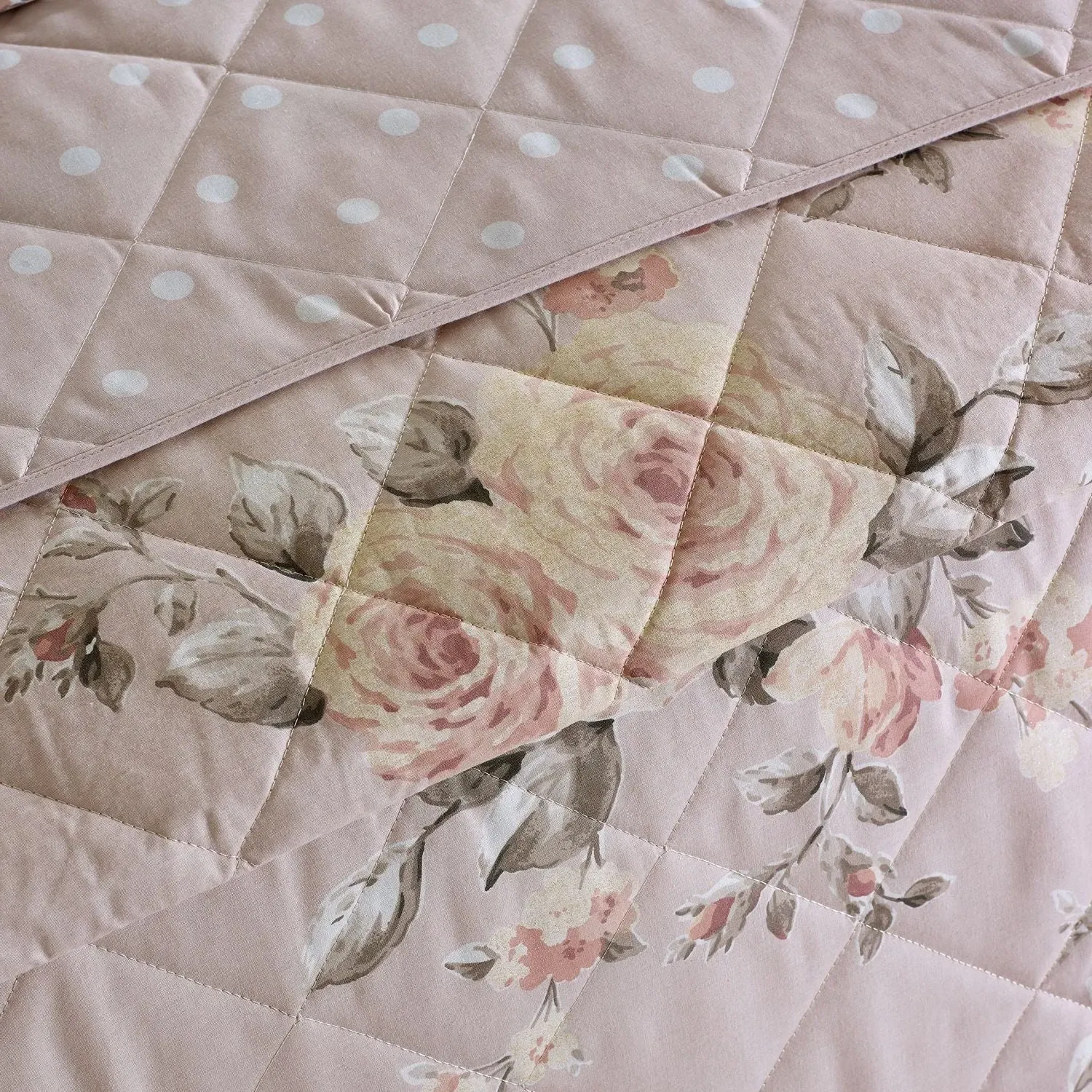 Quilted Bedspread Reversible - Pink, Cotton