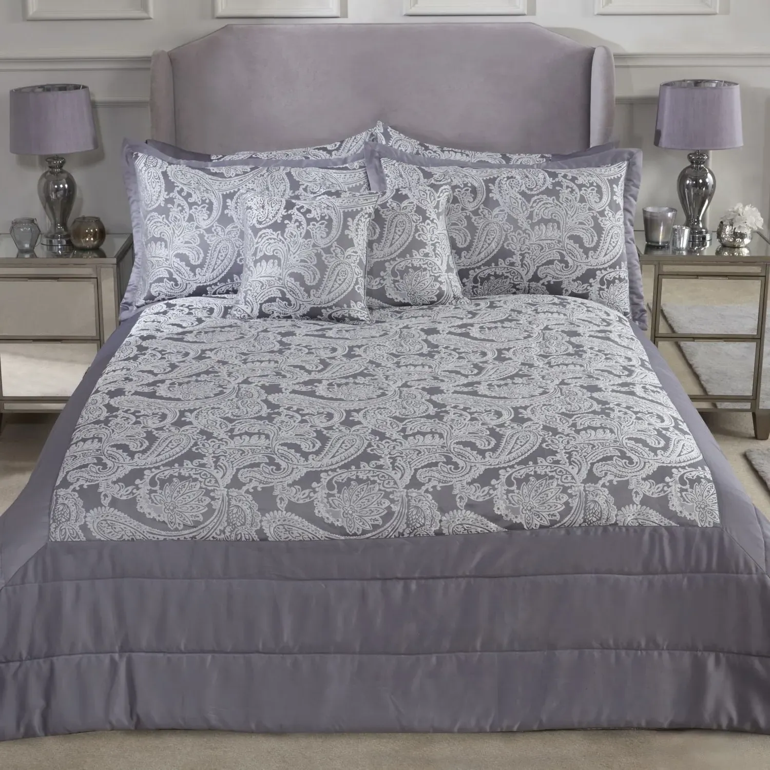Quilted Bedspread Set with Embellishments - Grey image