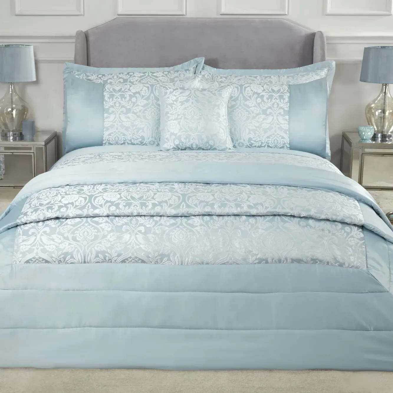 Quilted Bedspread Set with Jacquard - Blue, Sateen image