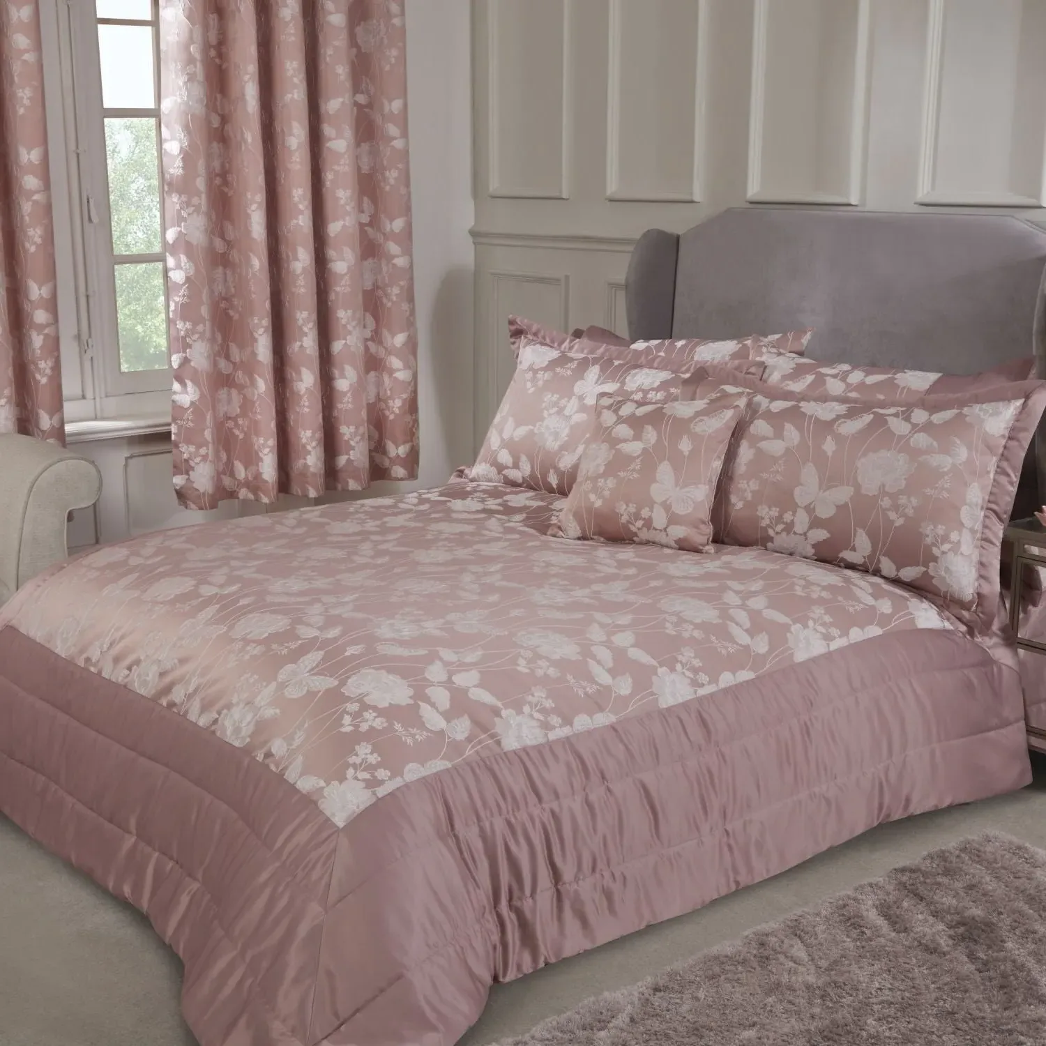 Quilted Bedspread Set with Jacquard - Pink