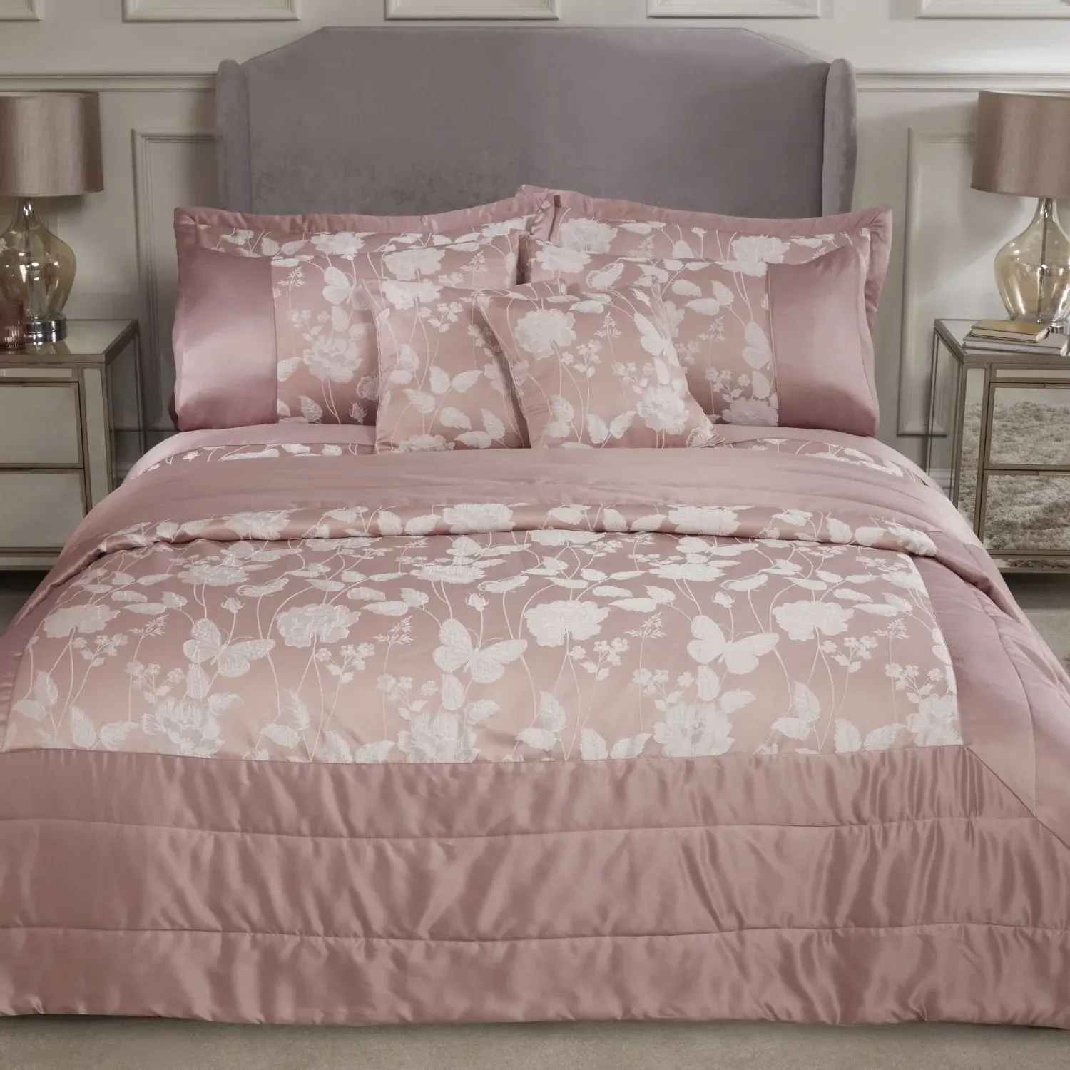 Quilted Bedspread Set with Jacquard - Pink
